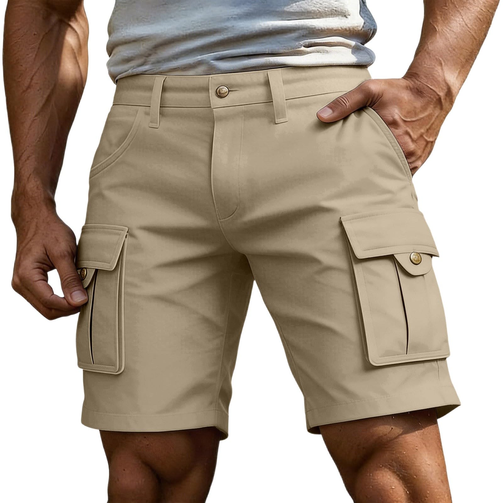 Cargo-Shorts für Herren, lockere Passform, Outdoor-Workout, mit Taschen, einfarbig, lässig, Übergröße, weites Bein, Denim, gerades Bein, Fitnessstudio, niedrige Leibhöhe