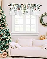 Vista 18 de Cenefas botánicas de acuarela para ventanas de cocina, cenefa de cortina de hojas verdes, cortinas cortas de rama de plantas con bolsillo