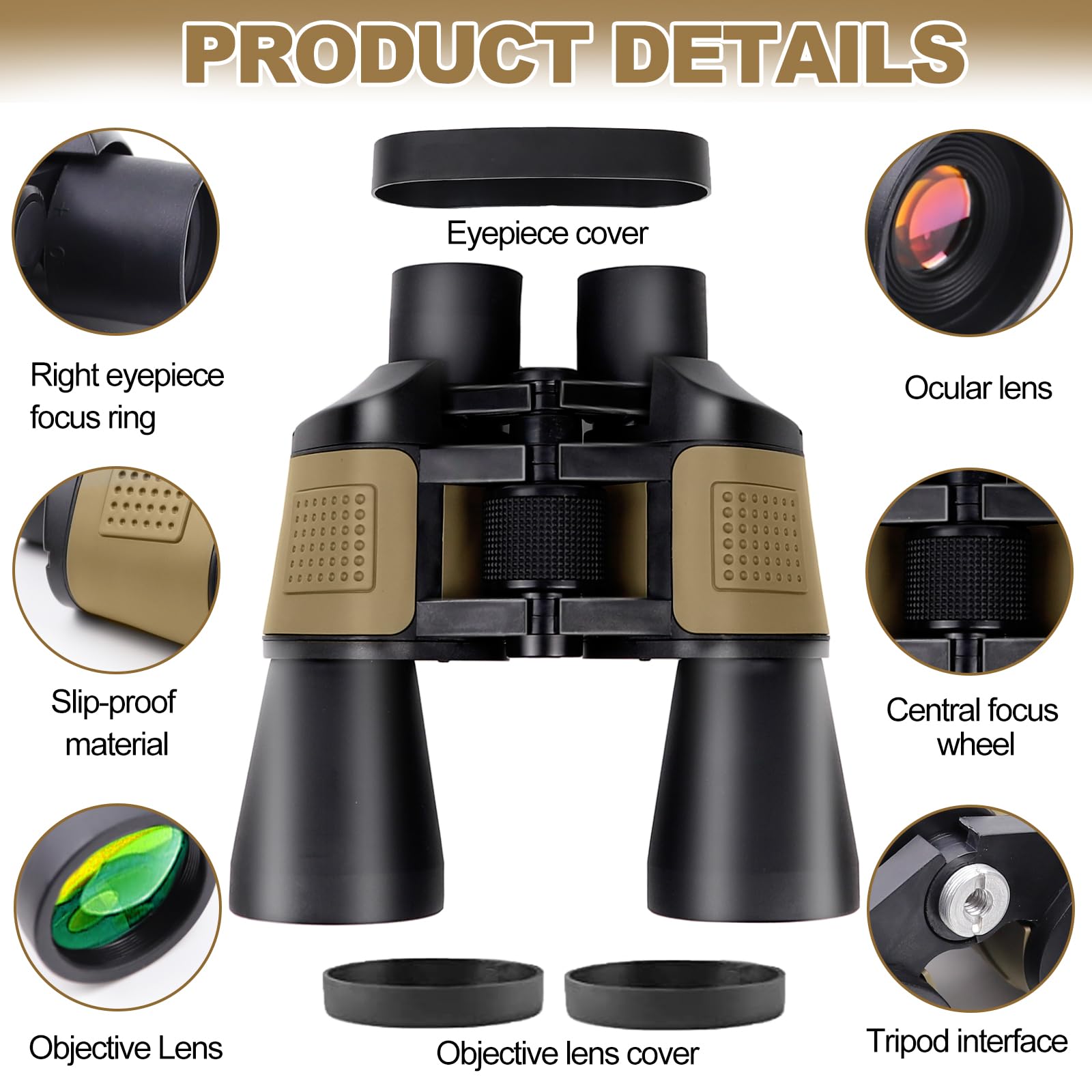 Jumelles 20x50 pour Adultes, Jumelles étanches HD avec Prisme BAK4 et Objectif FMC, Portables Télescope pour l'observation des Oiseaux, Football, Concerts, avec Adaptateur pour Smartphone