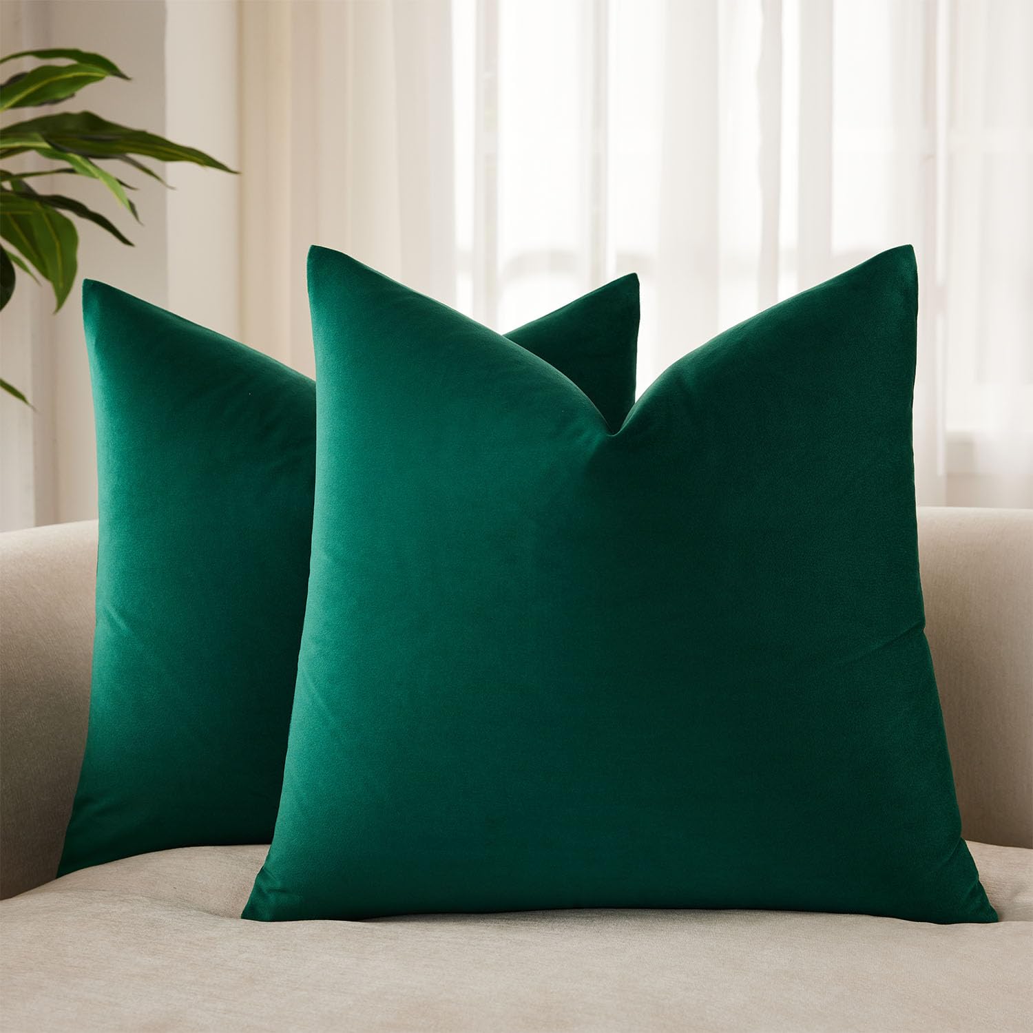 JUSPURBET Decorative Velvet Throw Pillow Covers 18x18 Set of 2,Dark Green