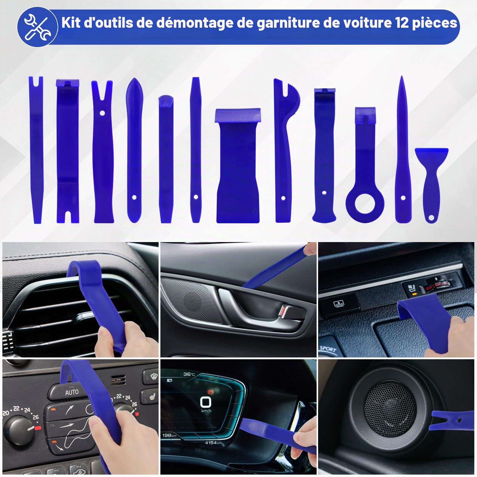 DUBULL 38 Pièces Outil Demontage Garniture Voiture, Kit DéMontage Plastique Interieur Auto, Trousse Outillage Pour Carrosserie Panneau De Porte, Pince a Clips Automobile, Cle Extraction Autoradio