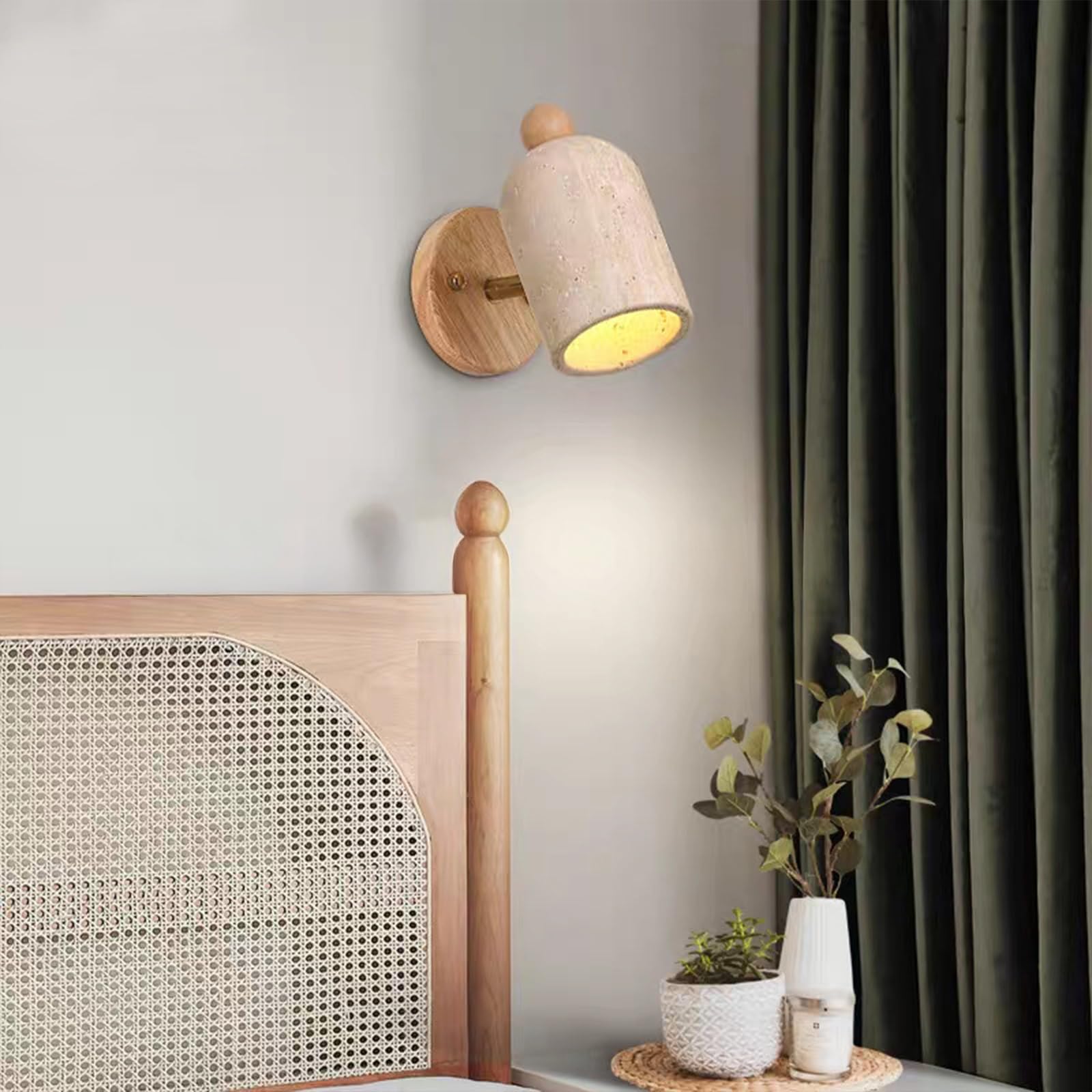 Apliques de Pared Modernos Interior Lámpara de Pared de Piedra Ajustable 180° Mármol Natural Japonés Travertino Amarillo Luz de Pared para Mesita de Noche Dormitorio Sala de Estar Vestíbulo Entrada