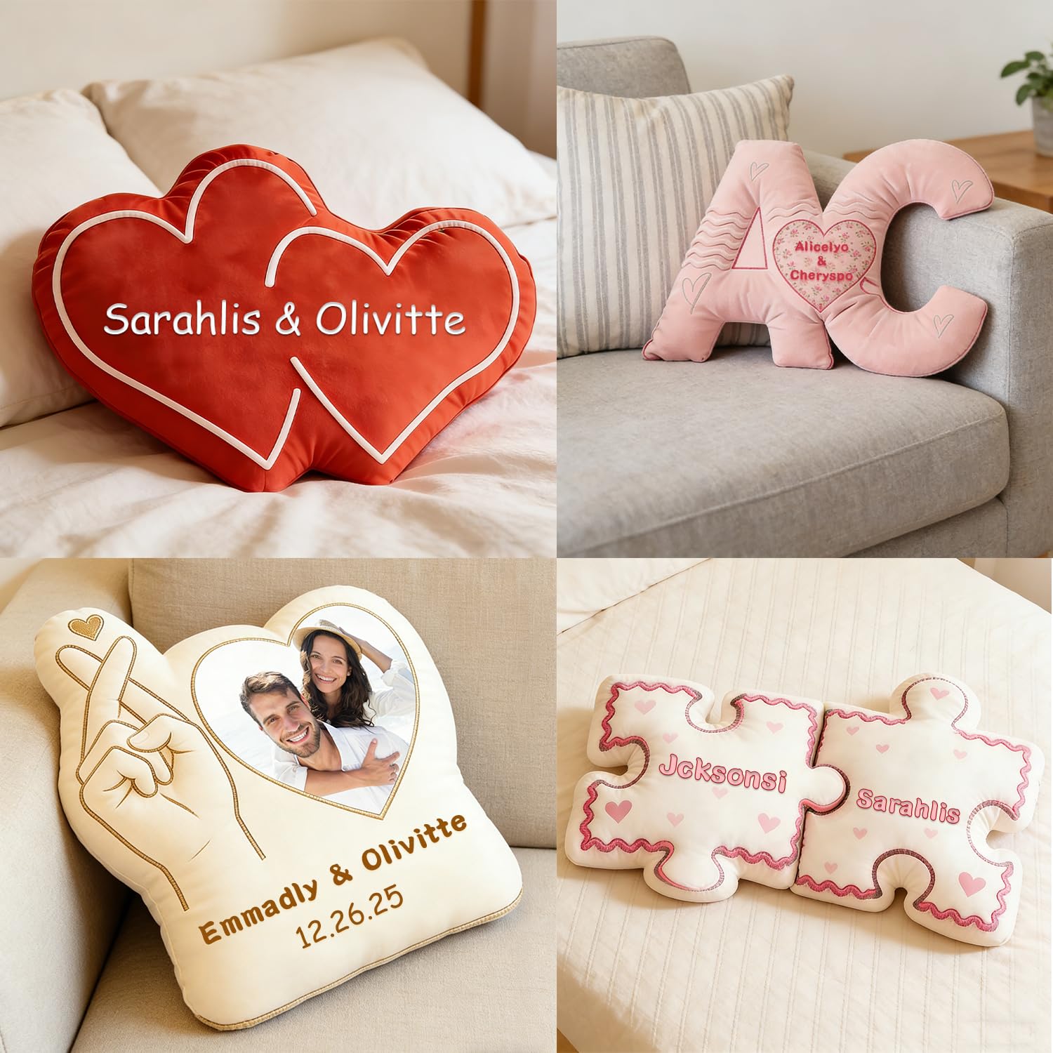 Cuscino per coppia di cuori con lettera personalizzata, cuscino con iniziale del nome, stampa 2D, cuscino decorativo per San Valentino, per divano, soggiorno, letto, Natale, San Valentino, regali di