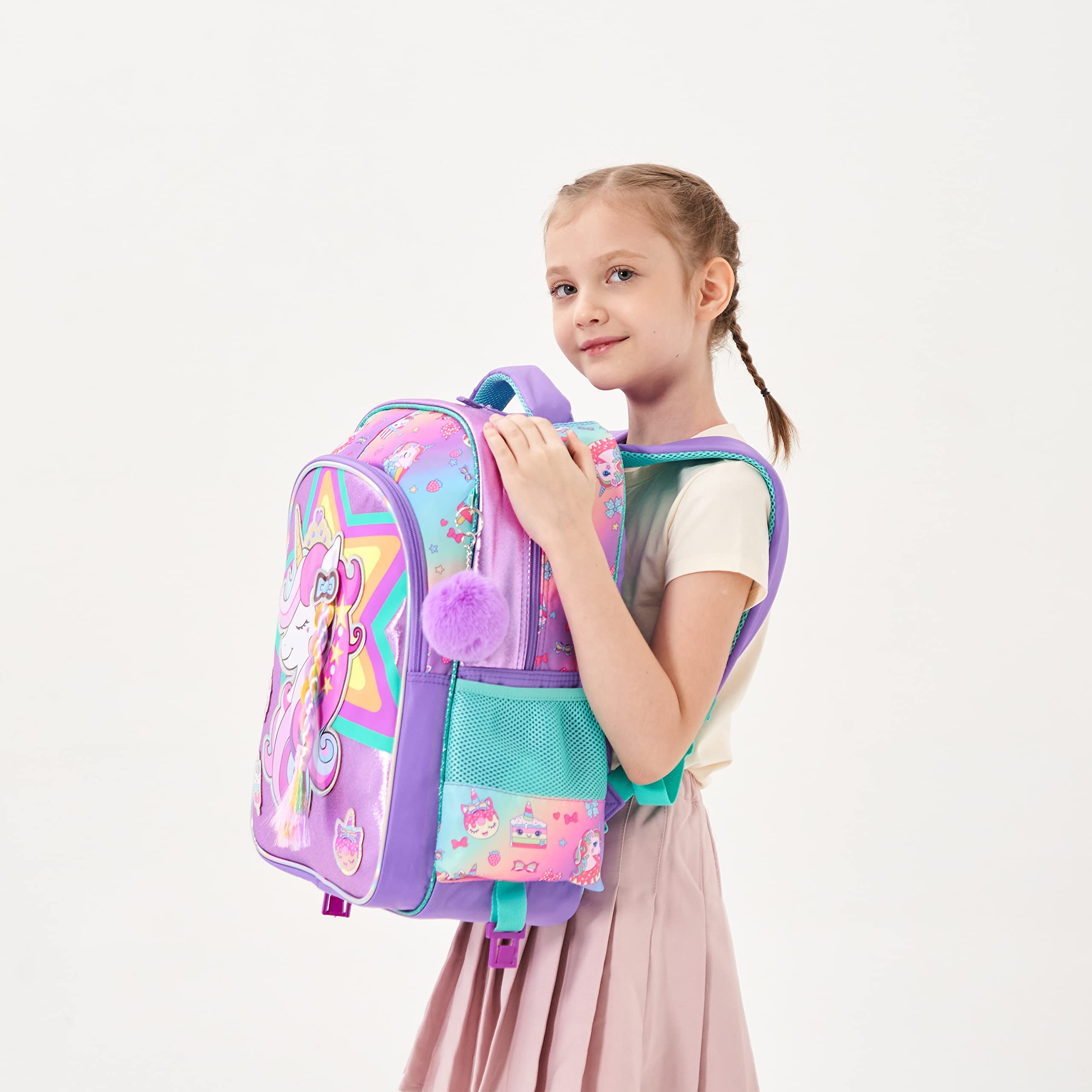 Meetbelify Niñas Unicornio Ruedas Mochila Mochilas Niños Equipaje para Primaria Preescolar Estudiantes Lindo Maleta Trolley Viaje Mochila con Ruedas con Fiambrera para Gi