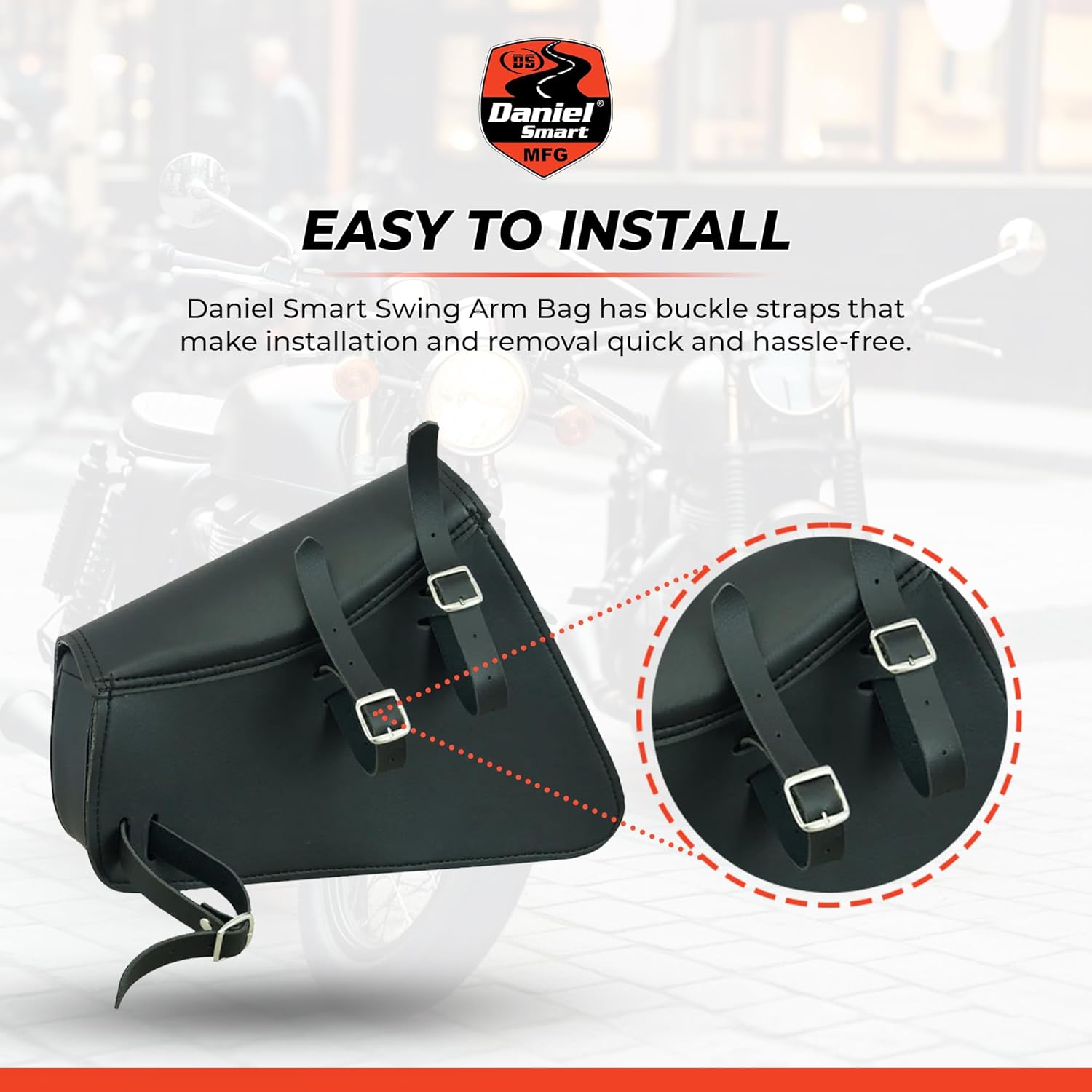 Daniel Smart Motorcycle Leather Swingarm Bag Black SWING ARM BAG - Motorcycle Saddle Bag Left Side Secure Tool Bag for Bike