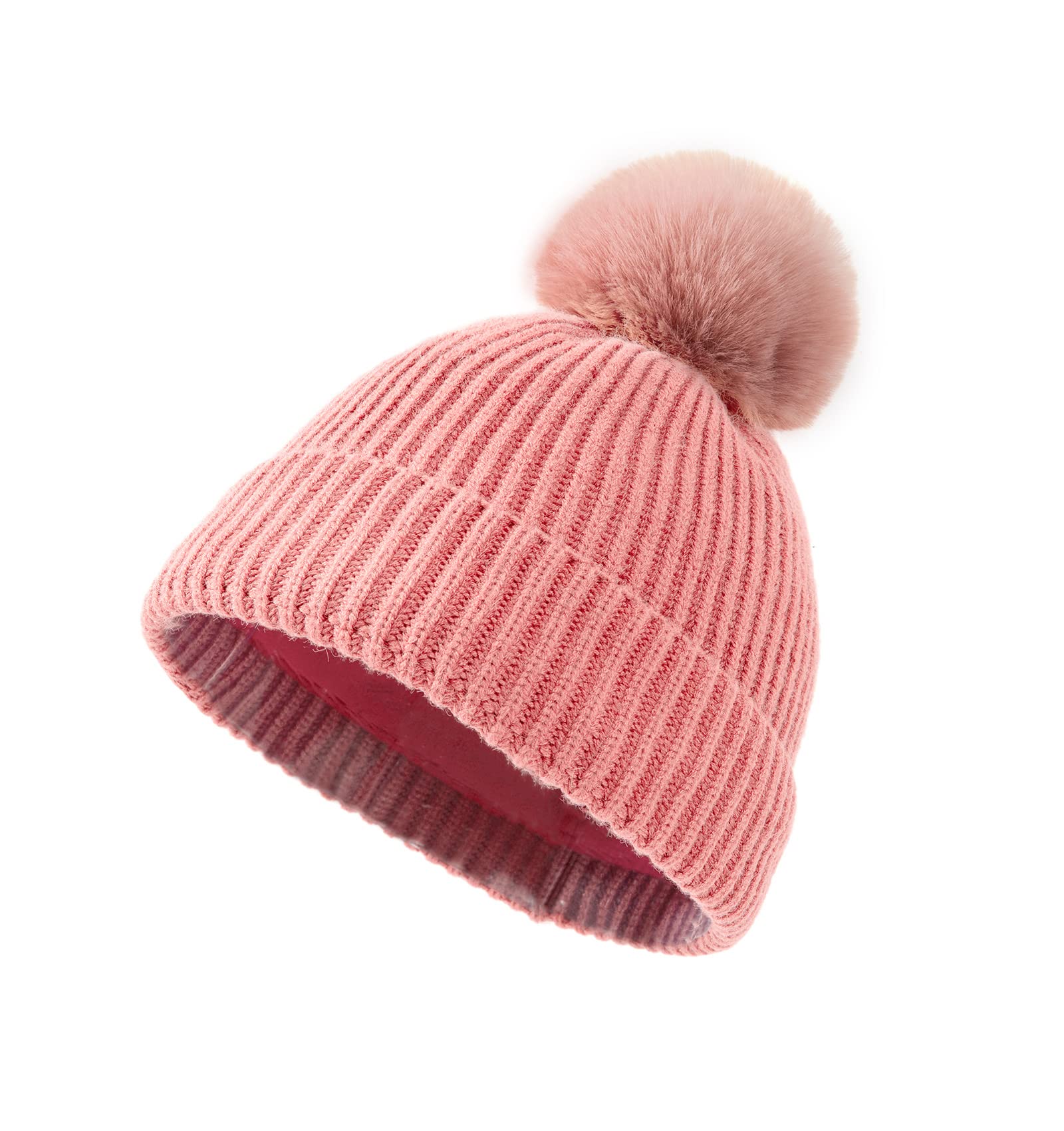 Lallier 3-teiliges Kinder-Set mit Mütze, Schal und Schneehandschuhen, Winter Strickmütze, warme, weiche Pom-Pom Mütze für Jungen, Mädchen und Kleinkinder
