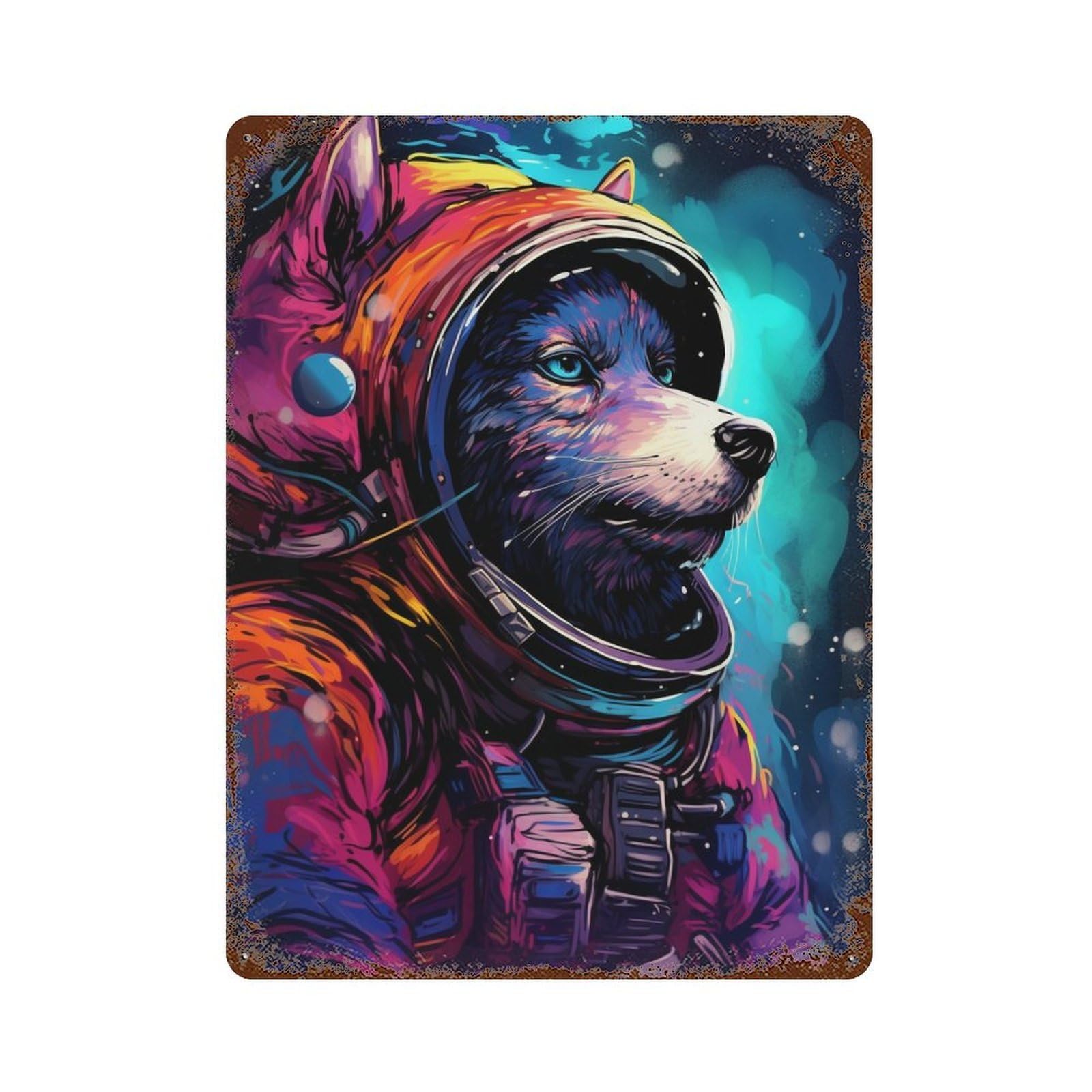 Space Dog Explorer-190 Aged Metal Wall Plaque 15.7"x11.8", for Shed, Workshop And Garage Wall Decor, Old School Wall Decor