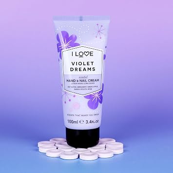 I Love Violet Dreams Scented Hand & Nail Cream 100ml – Nourishing Shea Butter & Coconut Oil – 93% Naturally Derived Ingredients – Hydrating Vegan-Friendly Cream for Soft, Smooth & Healthy Hands 100ml