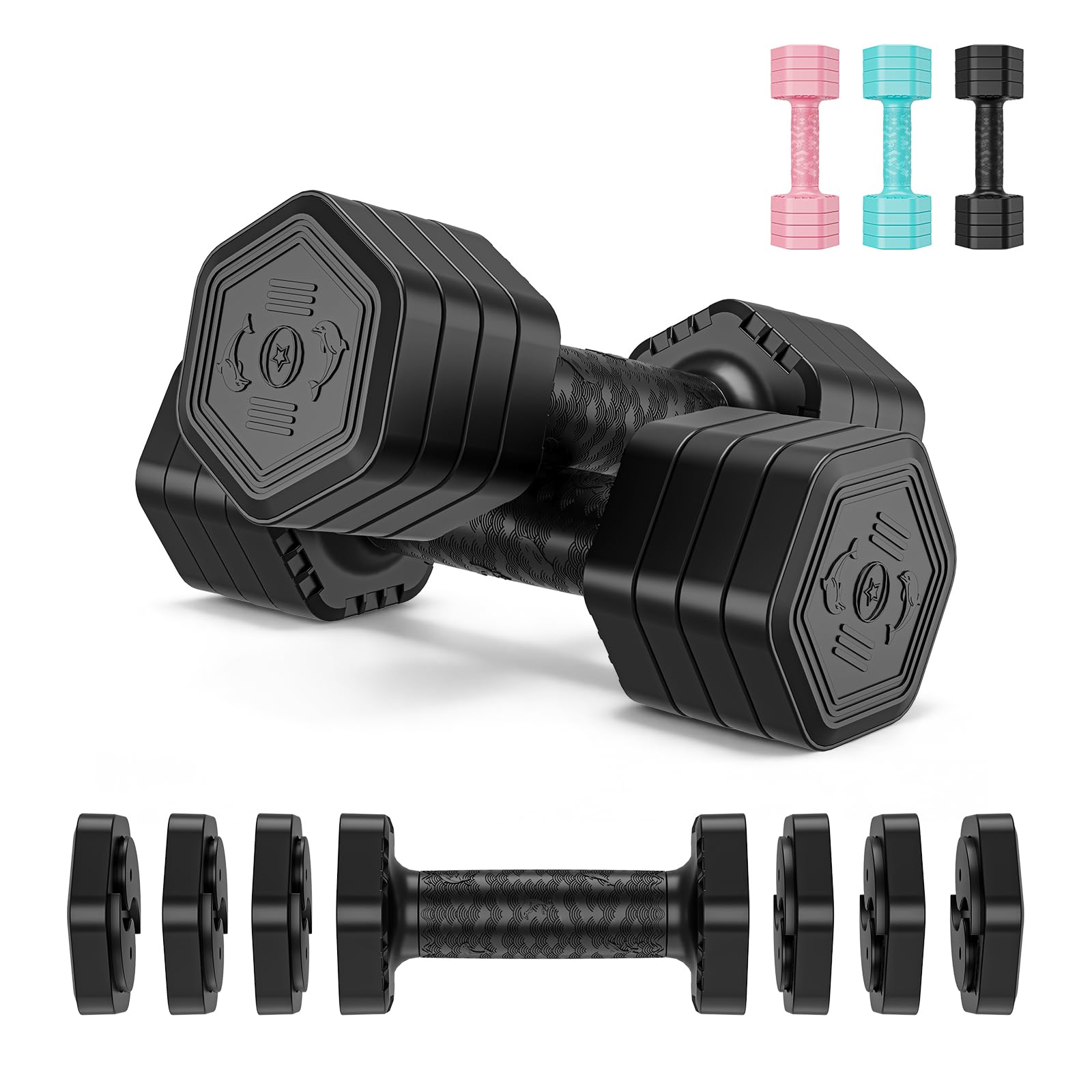 Dripex Weights Dumbbells Set 2.5kg 5kg 7.5kg Dumbbells Set Women, 4-in-1 Adjustable Dumbbell Pair Weights for Women Men with Non-Slip Handle Home Gym Workout-Black/2.5kg