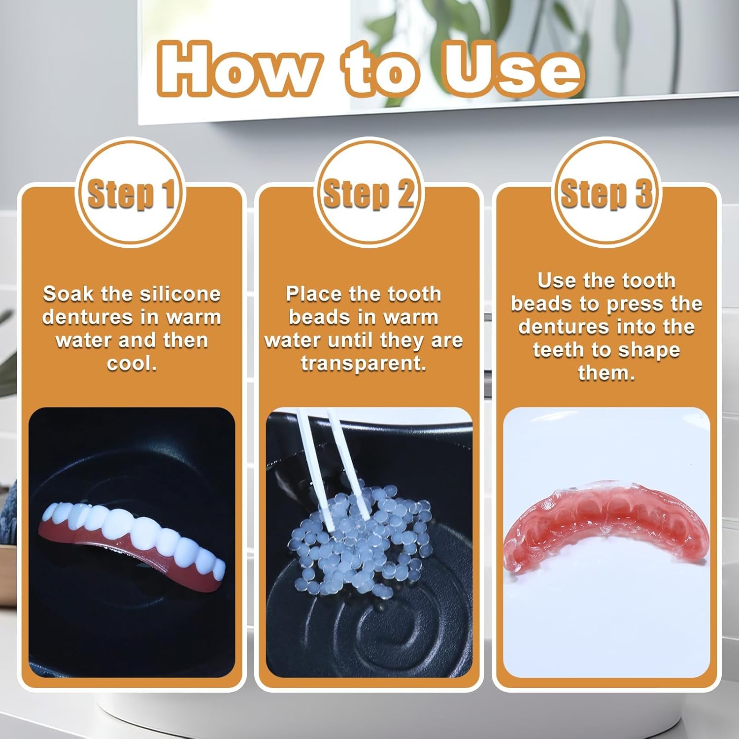 Moldable False Teeth, Dentures for Women and Men, Upper and Lower Silicone Denture Set, Fix your Smile in Minutes, 1PCS-X2