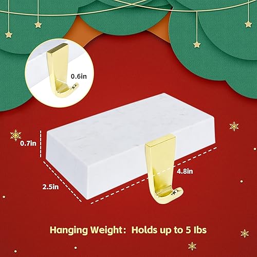 Miniatura 5 de Juego de 2 soportes de calcetines de Navidad para manto, colgador de calcetines de Navidad blanco con gancho dorado, soportes antideslizantes para