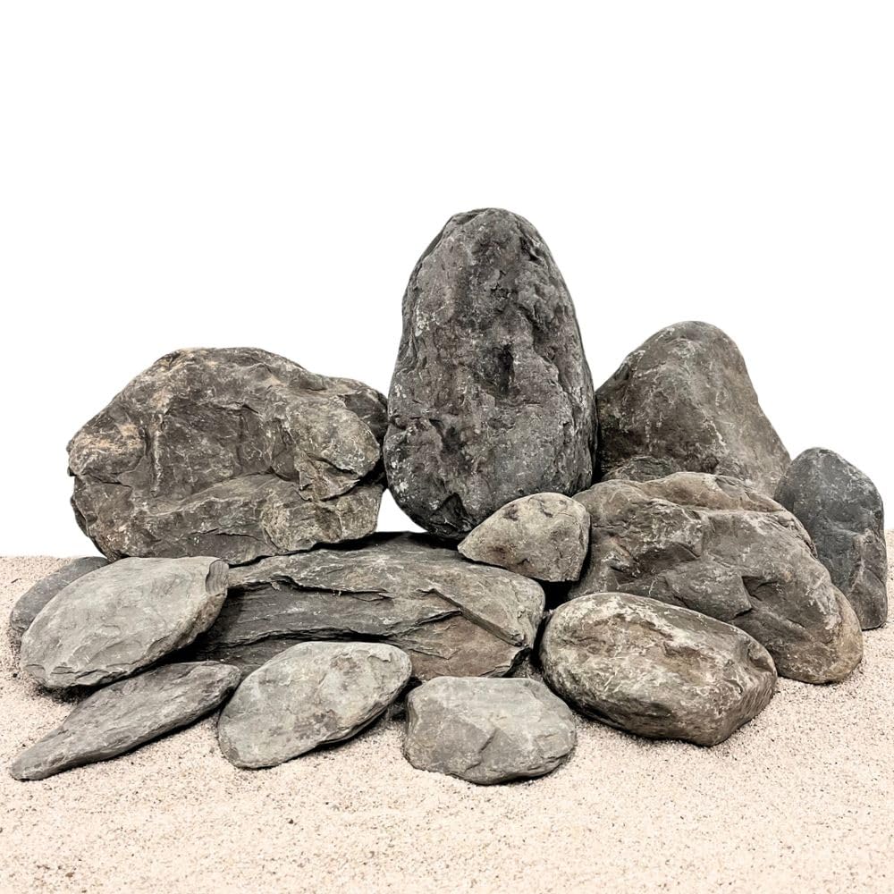 AquaOne Pietra per acquario, con cuneo di tuono, blu scuro, pietra naturale, 25 kg, misura da M a XL, pietre per acquascaping, decorazione naturale, effetto fossile