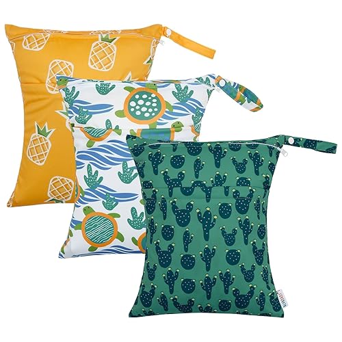 Miniatura 14 de ALVABABY - 2 bolsas para pañales de tela húmedos y secos, impermeables, reutilizables, con dos bolsillos con cremallera, para viajes, playa, Animal