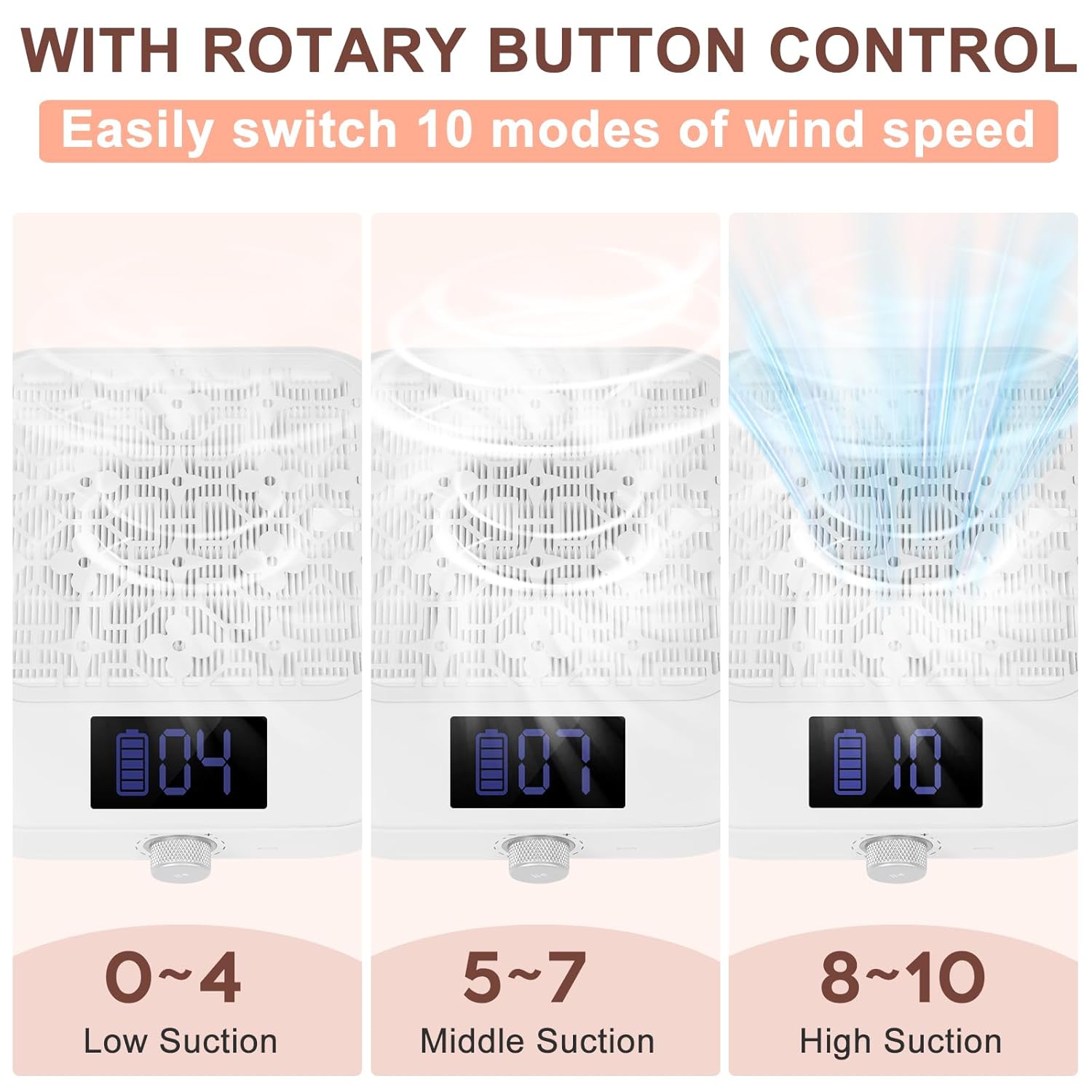 Cordless Nail Dust Collector for Nail Tech, 10 Suction Modes, 4500RPM Powerful Nail Vacuum Fan with Reusable Filter, Professional Manicure Tool for Acrylic Nail Polishing, Salon & Home Use - White