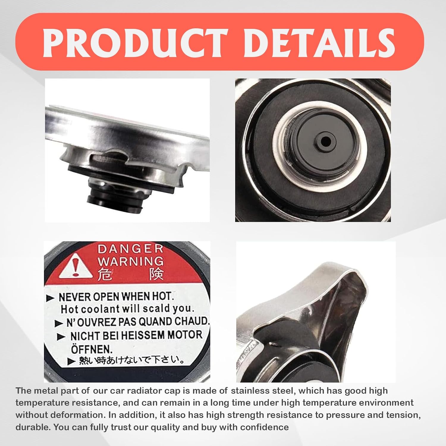 1PC Radiator Cap for Honda, Radiator Cap Replacement 19045-PAA-A01 Stainless Steel Coolant Radiators Cover Auto Part for Honda Civic, Accord, CRV, Element, Fit, Odyssey, Pilot