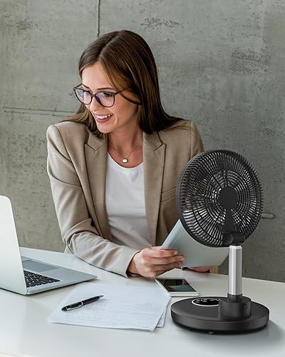 Miniatura 4 de Eposy Ventilador oscilante de pie de 12 pulgadas, plegable, portátil, silencioso, ventilador de suelo, 12000 mAh con control remoto, ajuste de