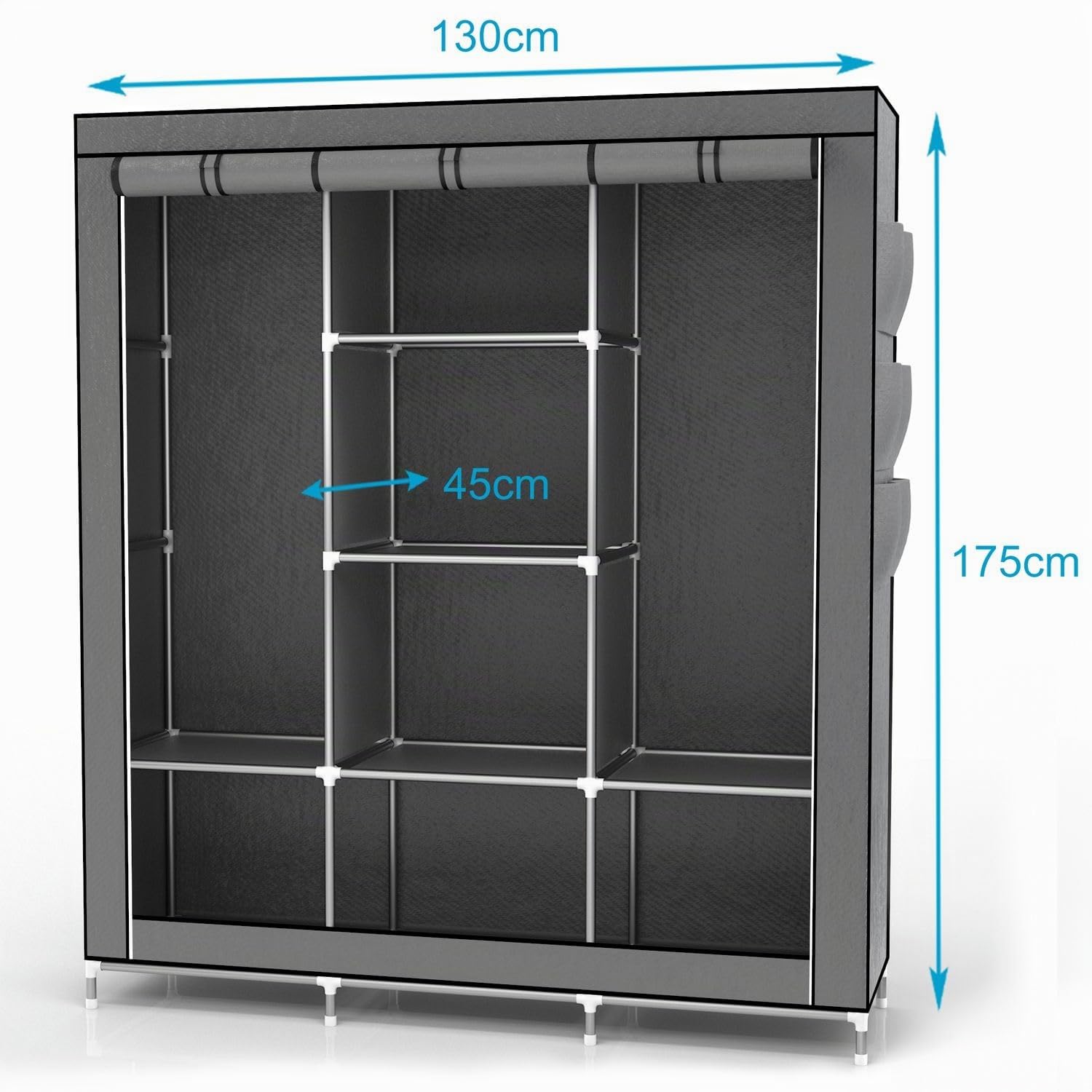 INTIRILIFE Armadio Guardaroba Pieghevole 130x175x45 cm in Grigio Cenere – Cabina Tessuto con Anta Richiudibile, Cerniera Zip e Appendiabiti – Camera da Letto Custodia de Campeggio