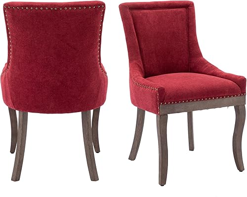 Miniatura 43 de Aoowow Juego de 2 sillas laterales tapizadas vintage de tela, sillas de madera maciza para cocina, comedor con cabezas de clavo, patas de madera
