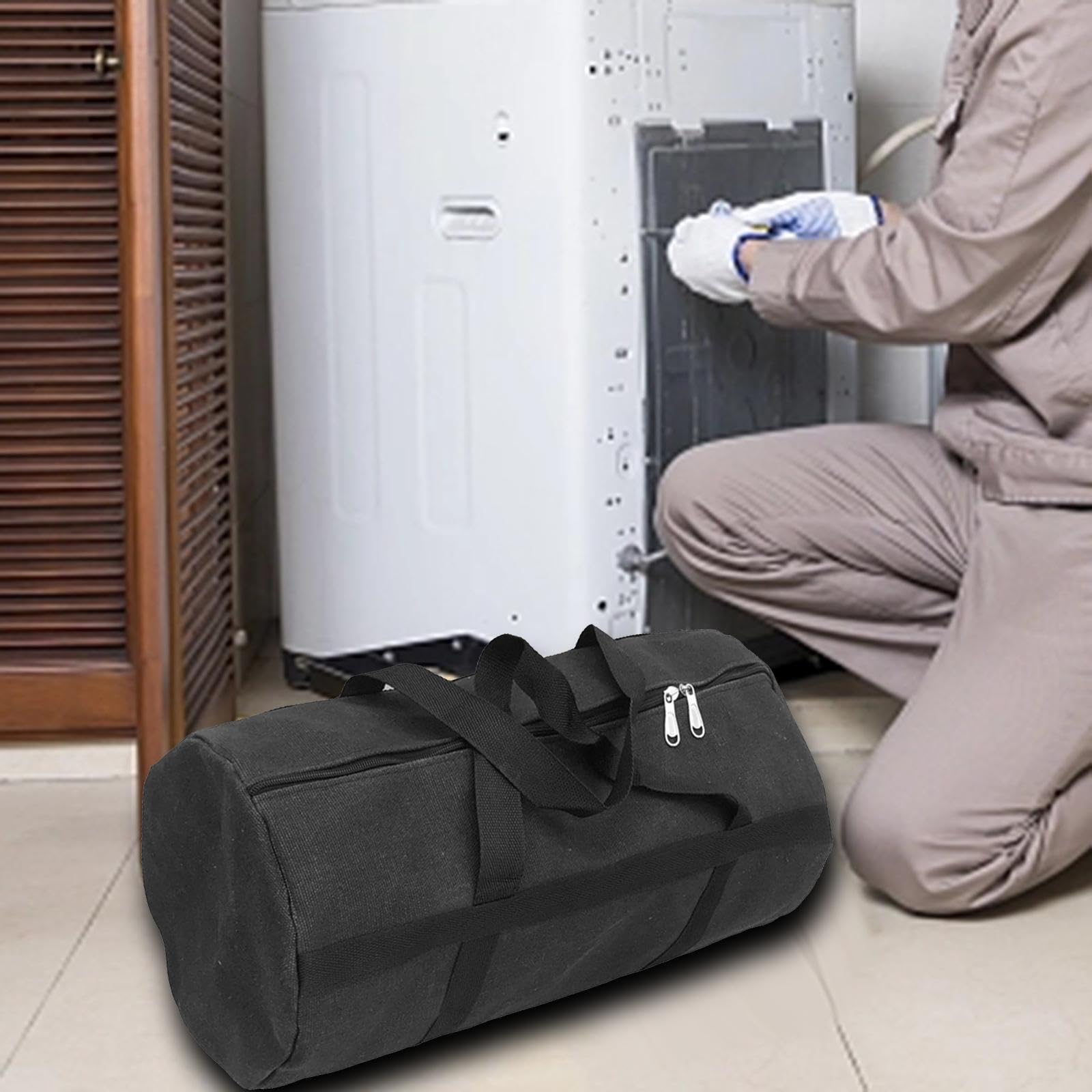 Organizador de Herramientas Bolso para Herramientas de Gran Capacidad con Compartimientos Exteriores Gruesa Adecuado para Electricistas Plomero, Negro Grande