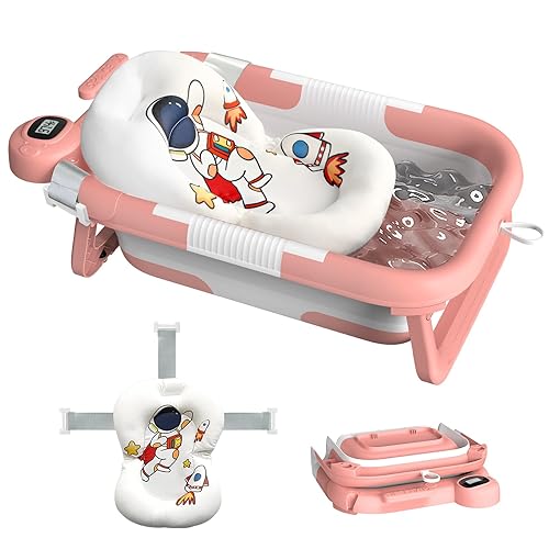 Bañera plegable para recién nacidos a niños pequeños (0 a 24 meses), bañera portátil para bebés para viajes, bañera para recién nacidos con cojín