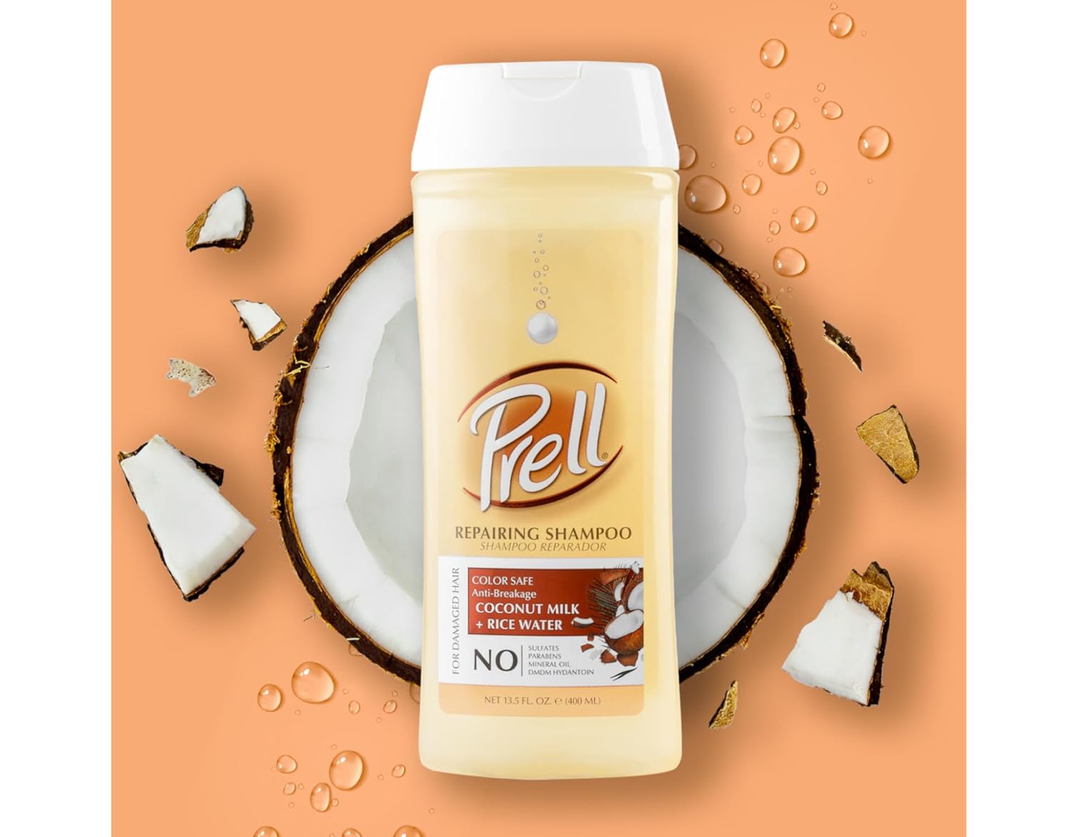 Prell Coconut Milk + Rice Watercolor Safe Anti-Breakage Repairing Shampoo for Damaged Hair, 13.5 fl.oz - Image 3