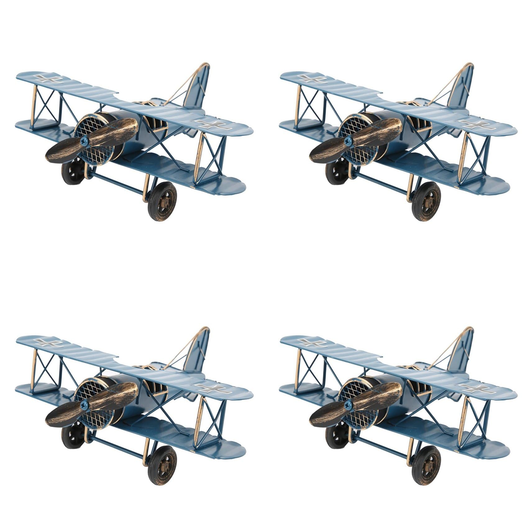 Modèle d'avion biplan vintage en métal lot de 4 pour décoration de bureau