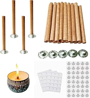 30 Sets 80 * 8mm Wood Spiral Candle Wicks Round Wood Wick Tube with Iron Stands for Candle Making, Natural Round Wooden Wick Core Handmade Candles Supplies