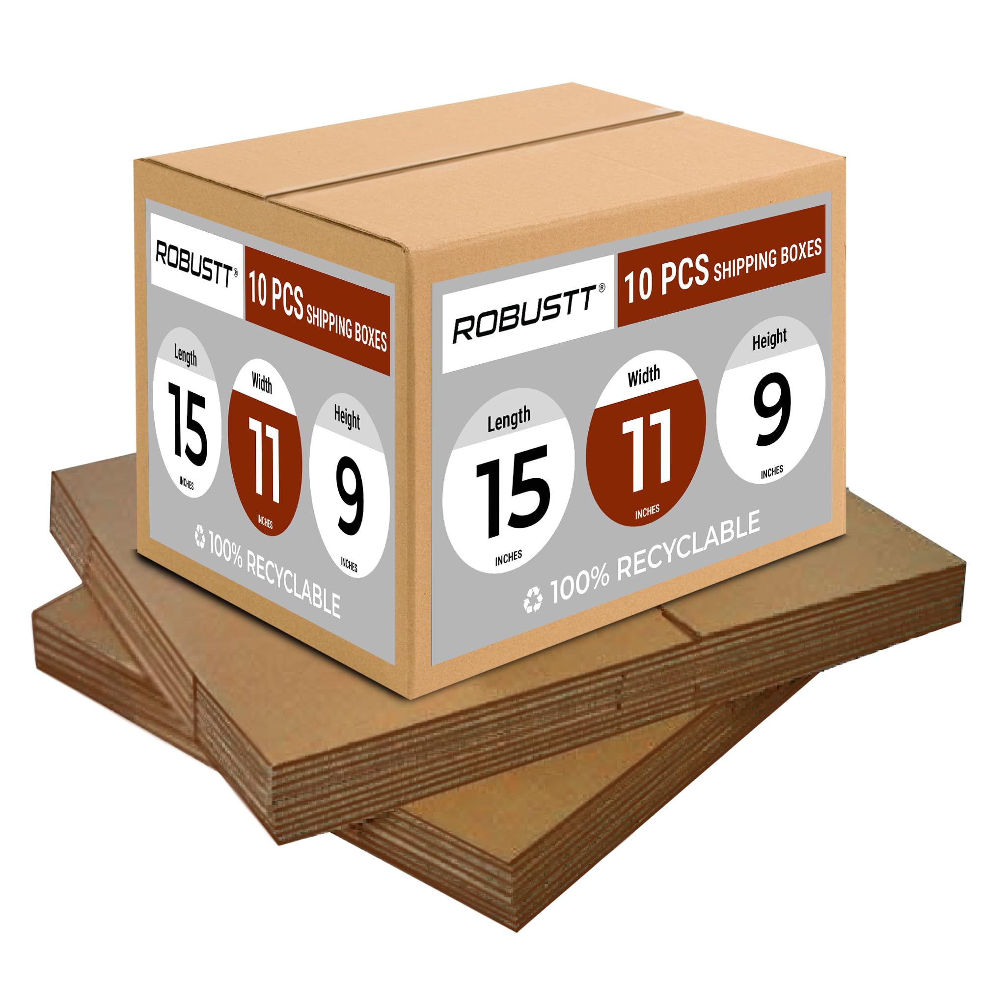 Robustt 3 Ply 15"X11"X9" Cardboard Boxes for Packaging (Pack of 10) | Brown Corrugated Box for Packing | Shipping | Home Shifting | Parcel | Courier Packing box | Large Carton Box