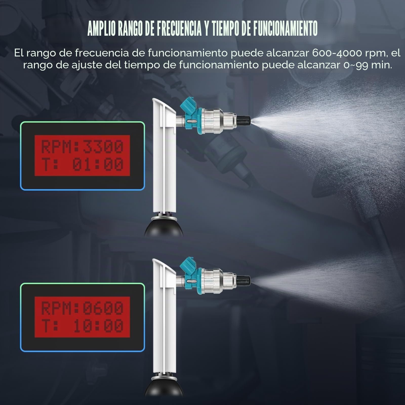 CT60 Probador y limpiador de inyectores de combustible, 12 V y 70 V, GDI sistema de inyección de combustible, ancho de impulso ajustable, velocidad y tiempo, prueba dos inyectores al mismo tiempo