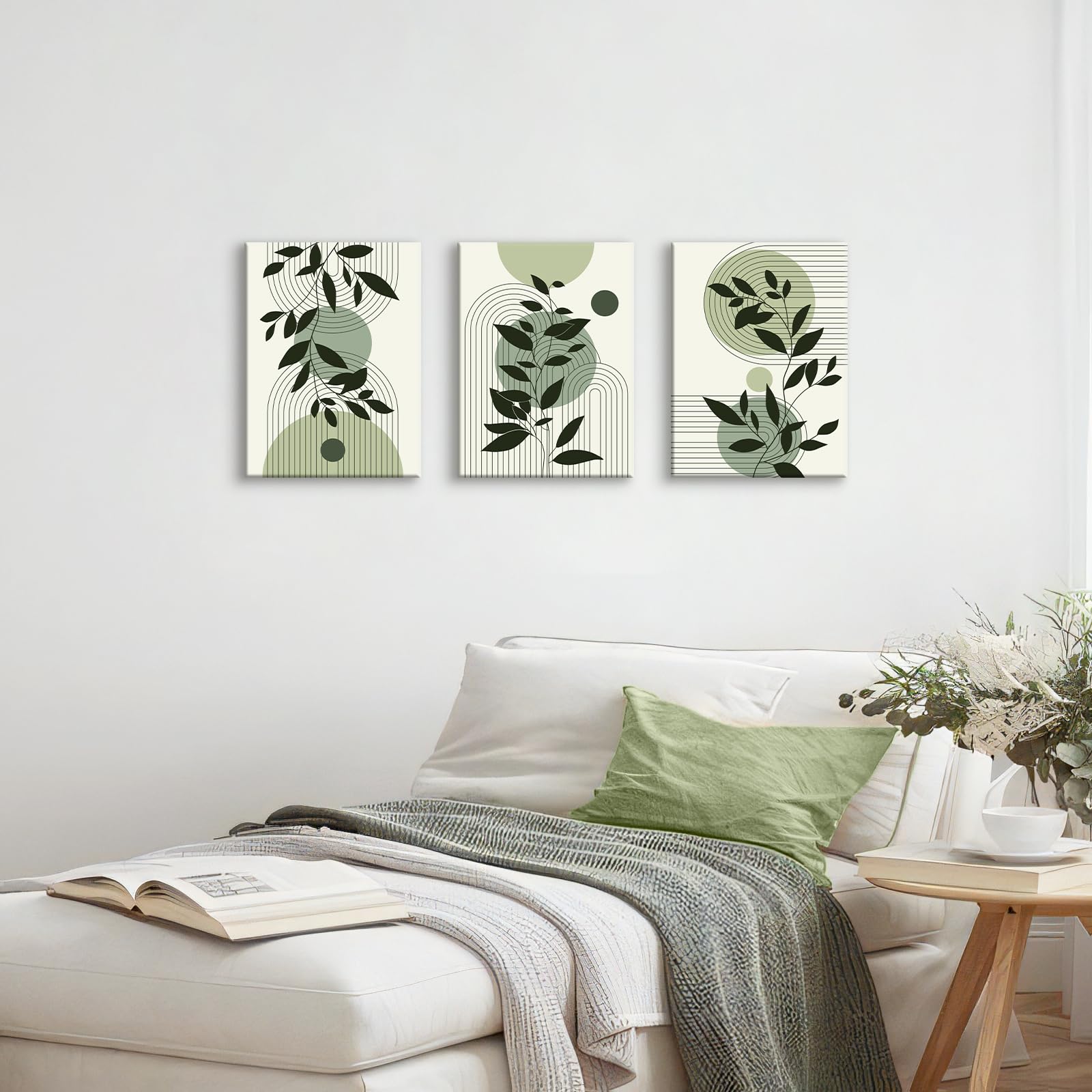 Decorazione Da Parete Verde Salvia Boho - Set Di 4 Stampe Geometriche Con Foglie - 2