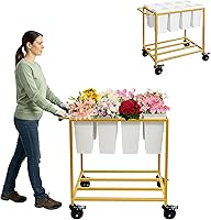 Verssure Gold Flower Cart with 8 Buckets - Wheeled Display Stand for Florists, Weddings, Parties & Home Decor