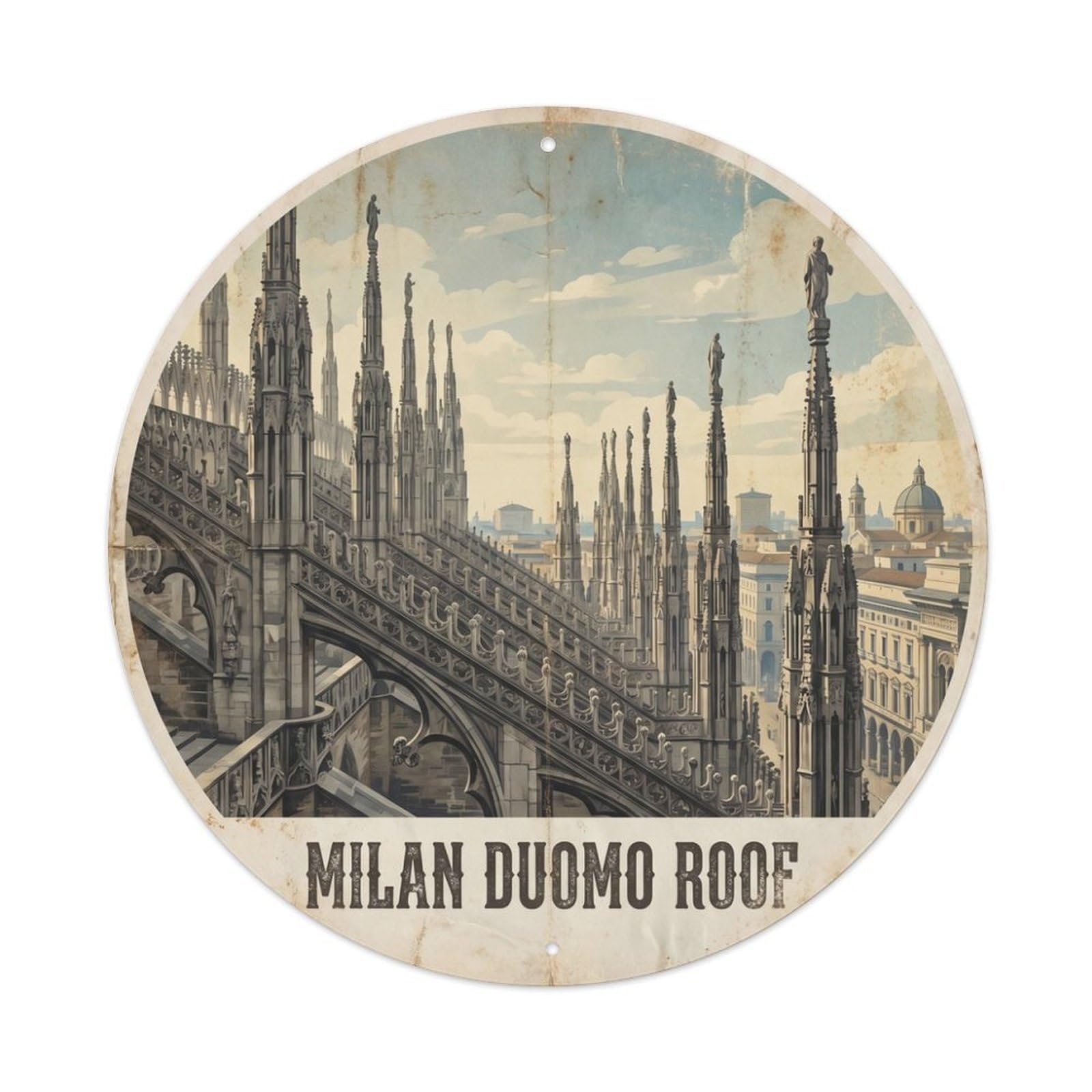 Olhnbad Style Cathedral Roof Culture Milan Travel Heritage Metal Tin Sign