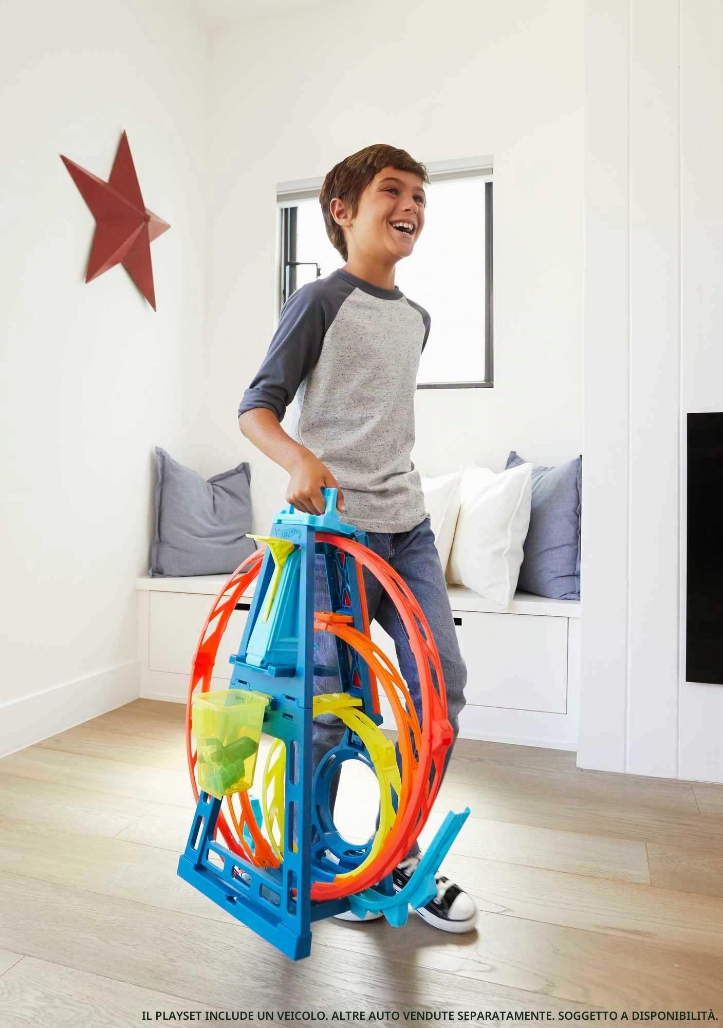 Hot Wheels GLC96 - Track Builder, Playset Pista Triplo Loop, con Macchinina, Giocattolo per Bambini 6-12 anni