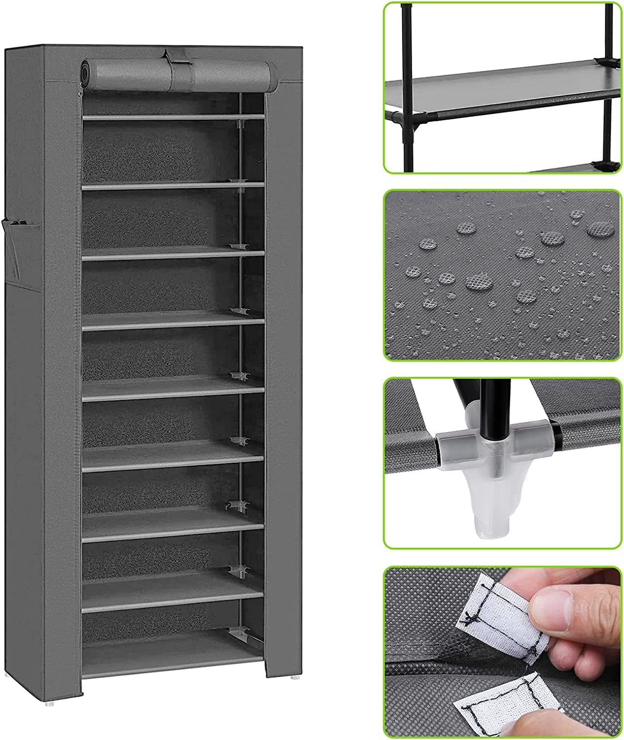 LANTUS Armoire de Rangement,Garde-Robe Penderies pour Chambre d'adulte,Penderie de vêtement Pliable,Porte-vêtements Pliable,pour Vestiaire, Chambre, Salle d’étude (60 * 30 * 160cm Gris foncé)