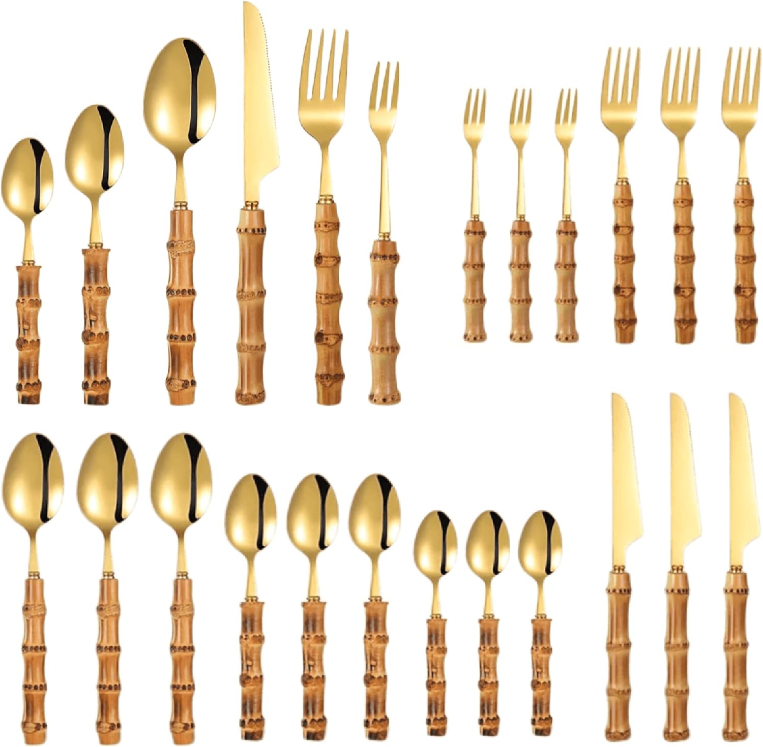 Bamboo Silverware Set, 24Piece Bamboo Utensils, Bamboo
