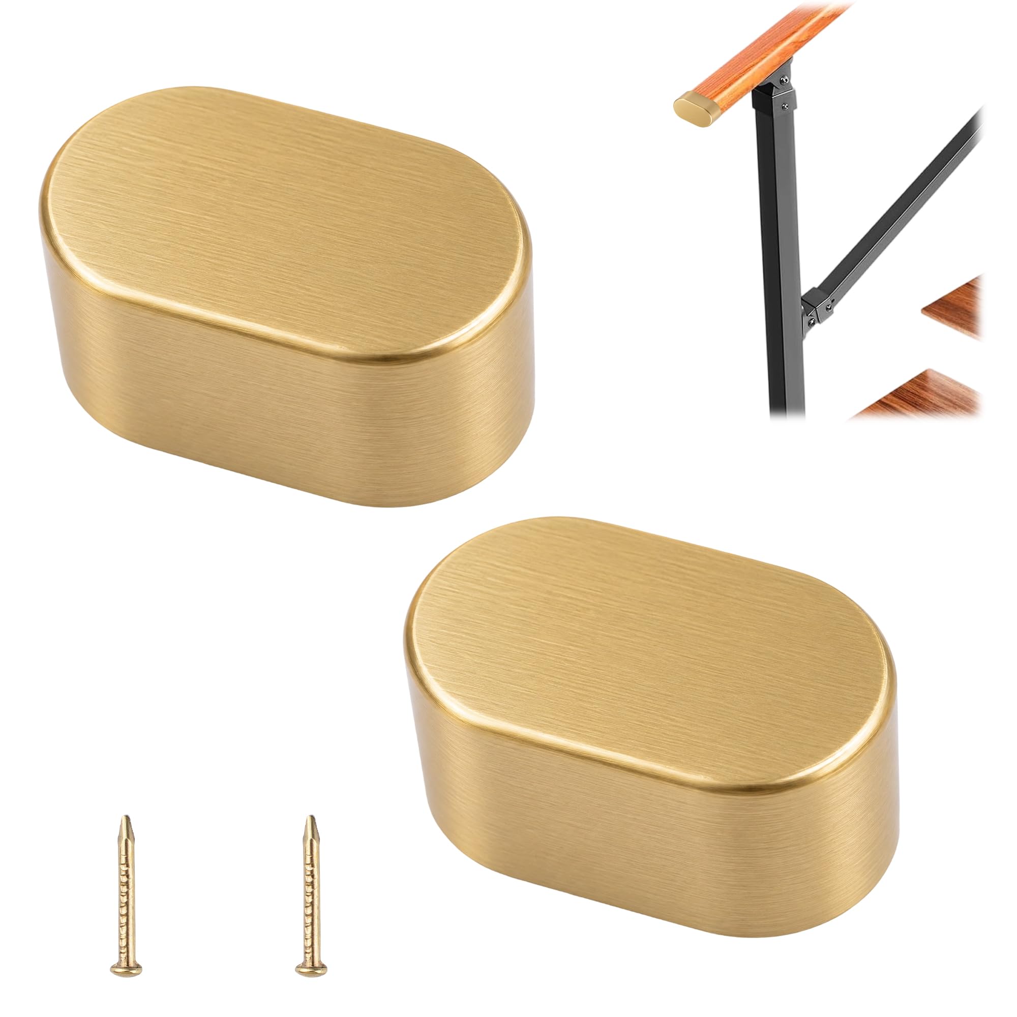 UFURMATE 2Pcs Oval Handrail End Caps for Staircase Steps(30 * 55MM, Gold)
