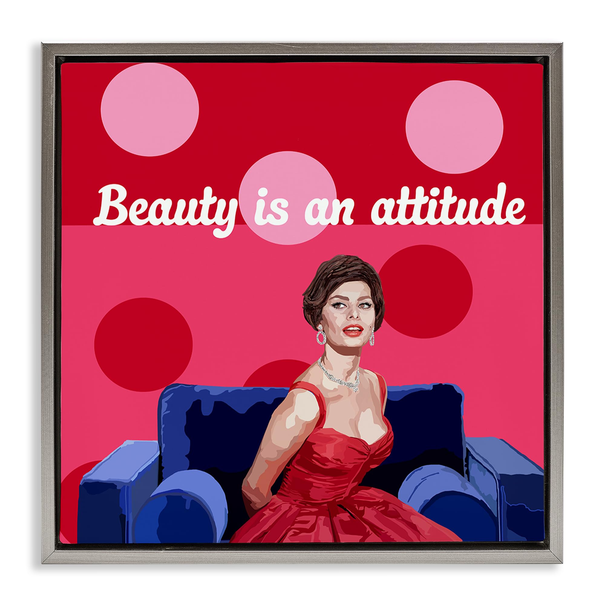 Stupell Industries Luster Gray (Matte) Beauty Is An Attitude Polka Dot Glam, 24 X 24 Inch Canvas In Floater Frame