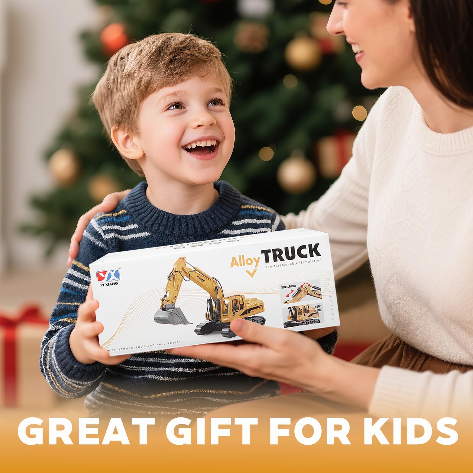 Excavadora de metal ABS, equipo de construcción manual fundido a presión, camión excavador, modelo de juguetes para niños de 3 a 5 años, 4 a 7, 8 a 12 años, regalos de Navidad y cumpleaños 7