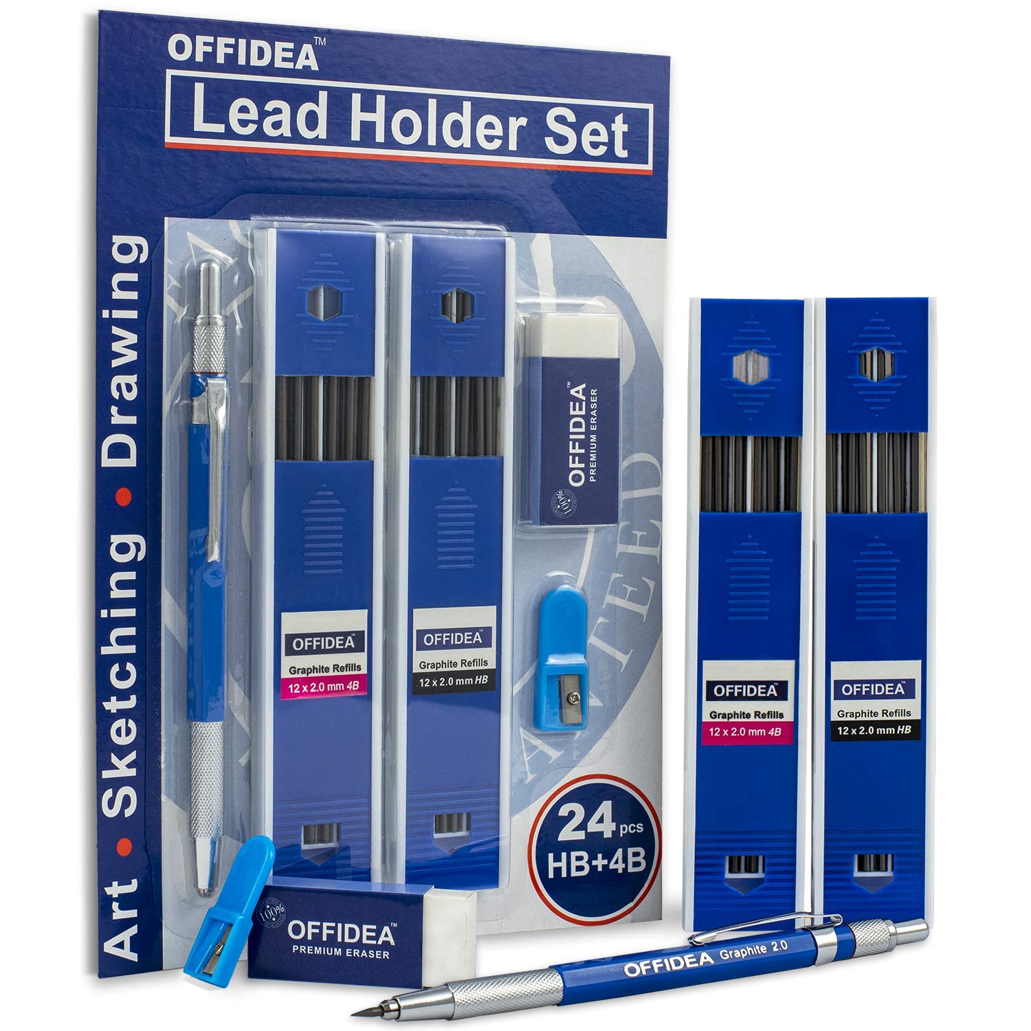 Buy Offidea 2mm Lead Holder Set Professional Mechanical Drafting Pencil 12xHB and 12x4B Lead