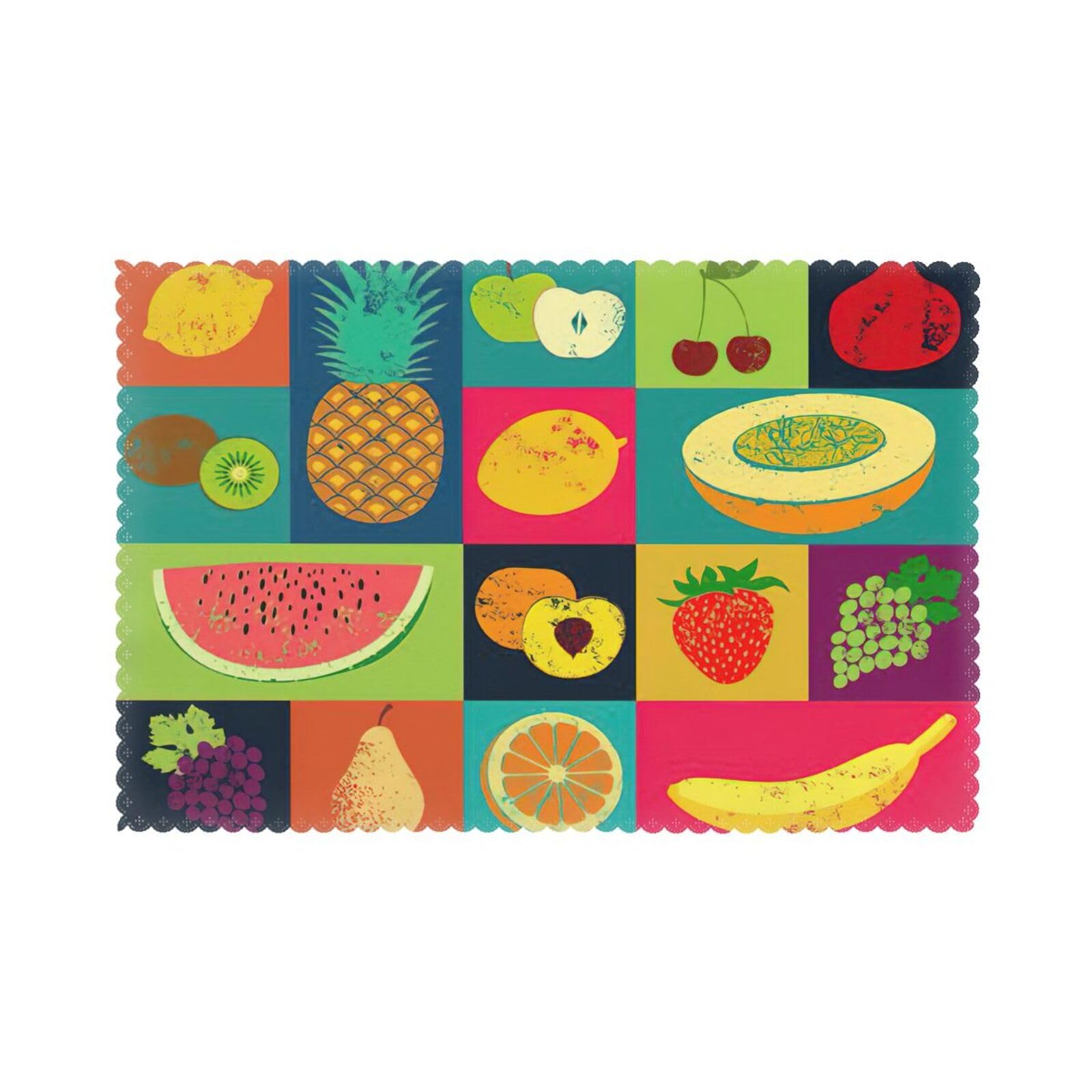 Art Style Fruit Print Placemats for Dining Table Set of 6 12x18 Inch Table Mats for Party Kitchen Dining.