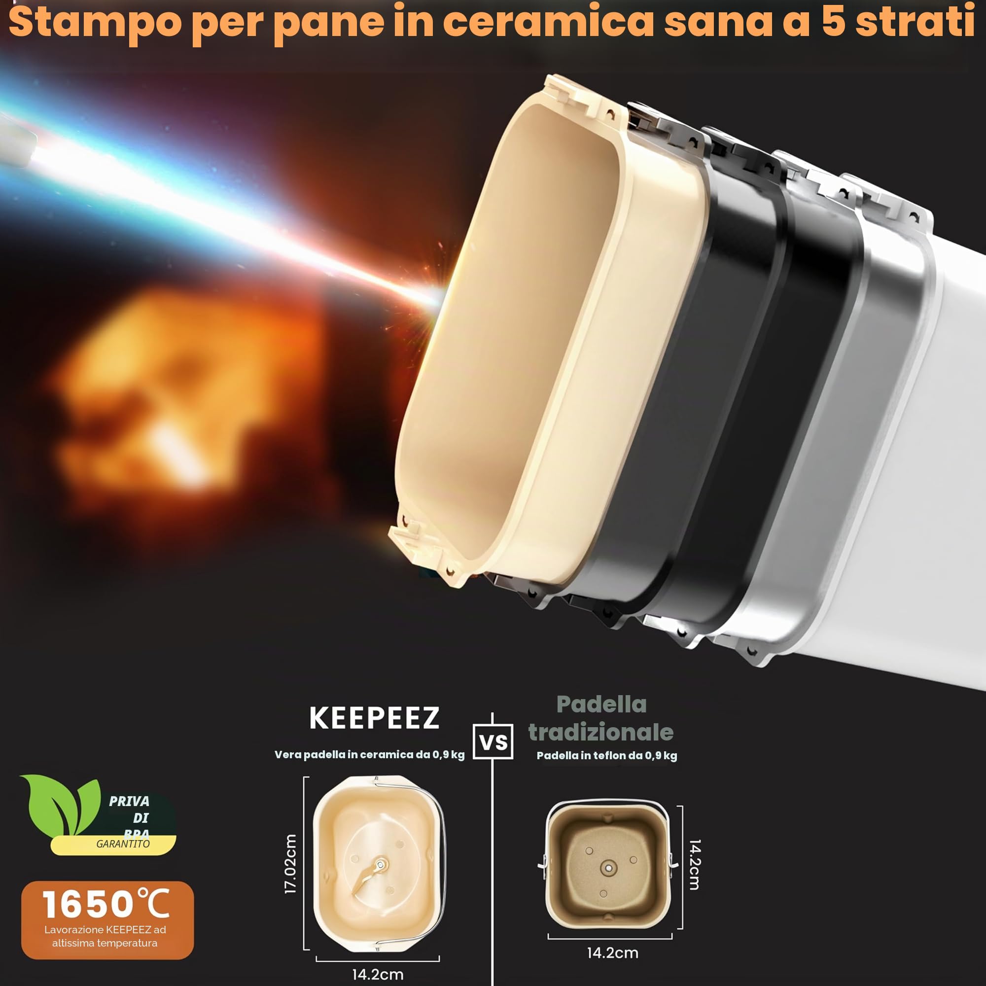 Macchina per il pane di alta qualità in acciaio inox con stampo sano in ceramica, touch screen intelligente e doppi sensori di temperatura, 17 programmi automatici, distributore automatico di