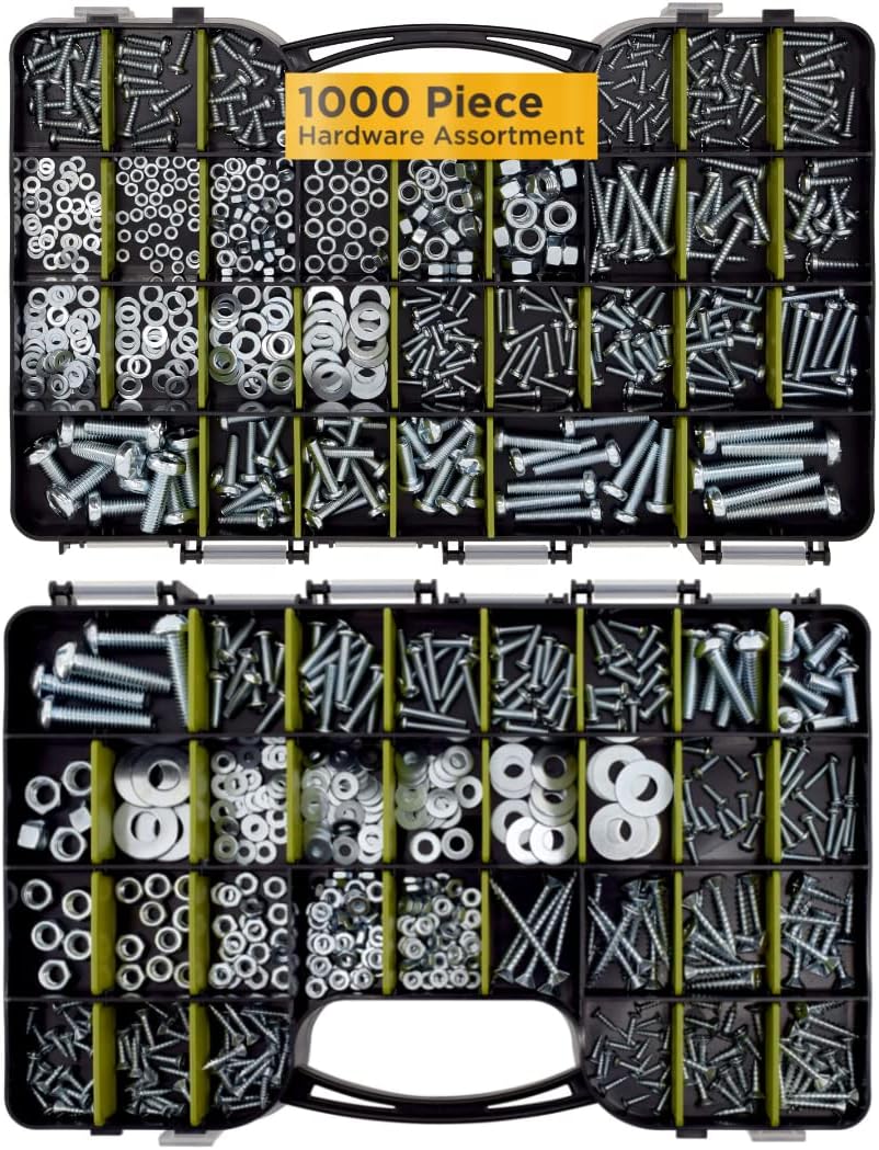 Jackson Palmer 1,000 Piece Hardware Assortment Kit with Screws, Nuts, Bolts & Washers (Double Sided case)…