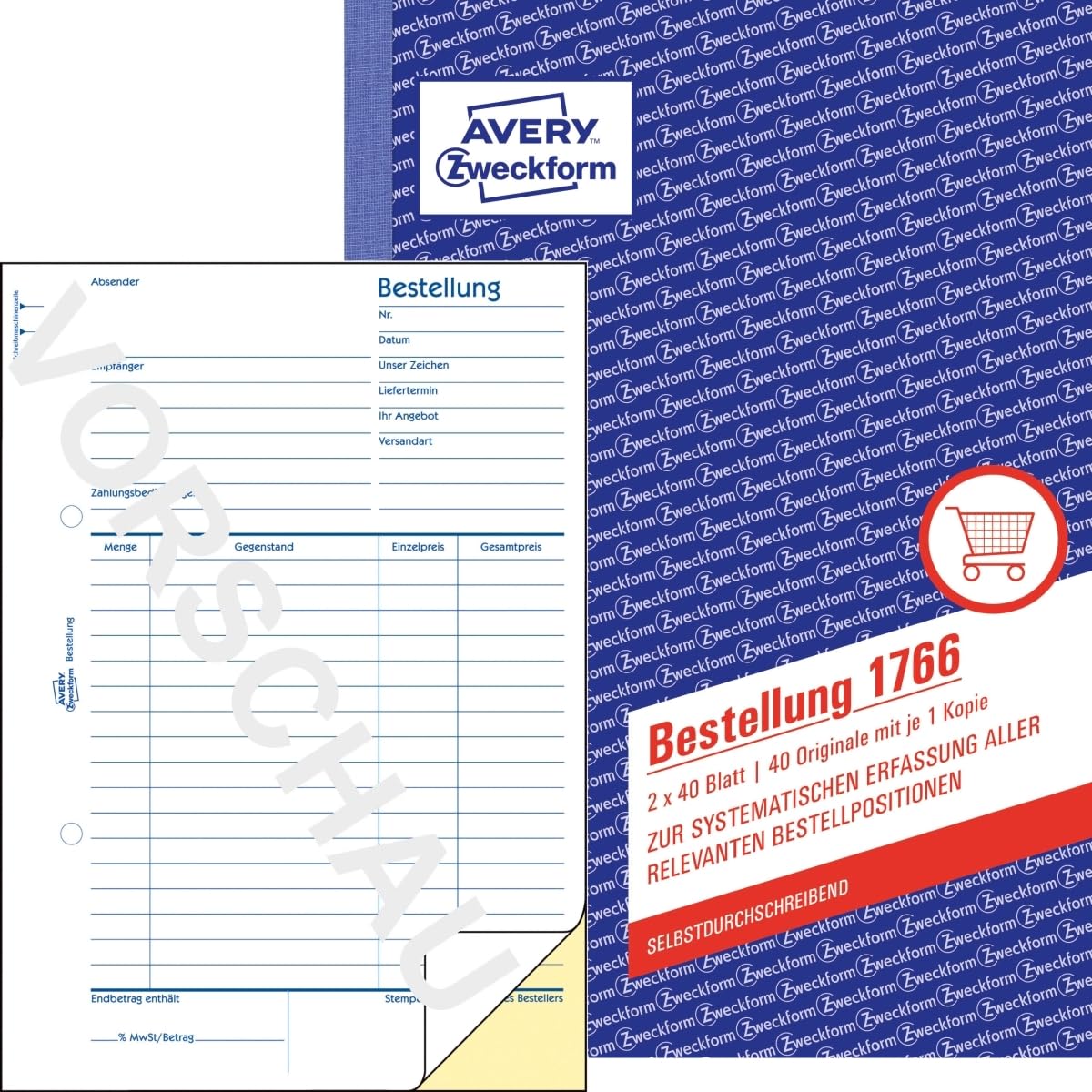 AVERY Zweckform 10 x Formularbuch Bestellung A5 selbstdurchschreibend 2x40 Blatt