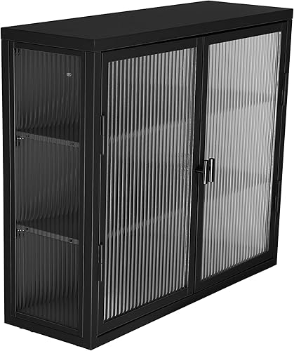 Miniatura 1 de AOCOROE Armario de baño montado en la pared con 2 puertas de vidrio, 3 estantes de metal, armario colgante de metal, armarios de pared con puertas y