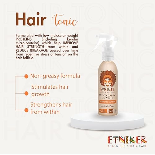 Miniatura 5 de L'MAR - Tónico capilar ETNIKER para cabello afro, rizado y ondulado, fortalece y reduce la rotura, con coco, linaza y manteca de karité, sin