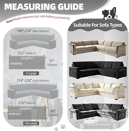 Miniatura 6 de Funda impermeable 10% para sofá modular esquinero en forma de L, de chenilla, con borlas, suave, gruesa, lavable, protector de muebles para perros y