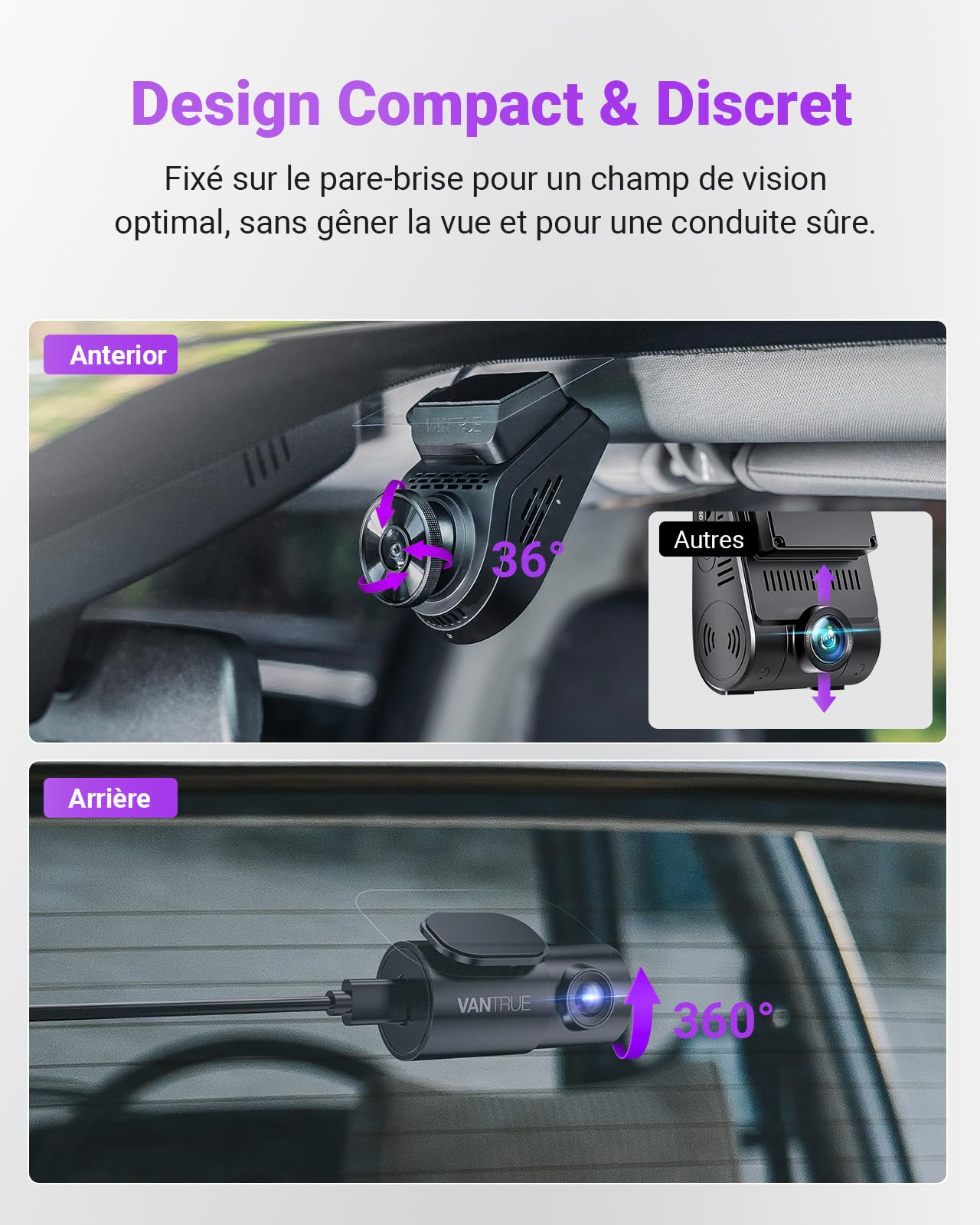 VANTRUE S1 Pro Dashcam Avant Arrière 2,7K+1080P 60fps,Caméra Embarquée Vision Nocturne STARVIS 2 HDR, WiFi 5GHz GPS,Mode stationnement 24h,Supercondensateur,CapteurG,Enregistrement cyclique,Max 512 Go