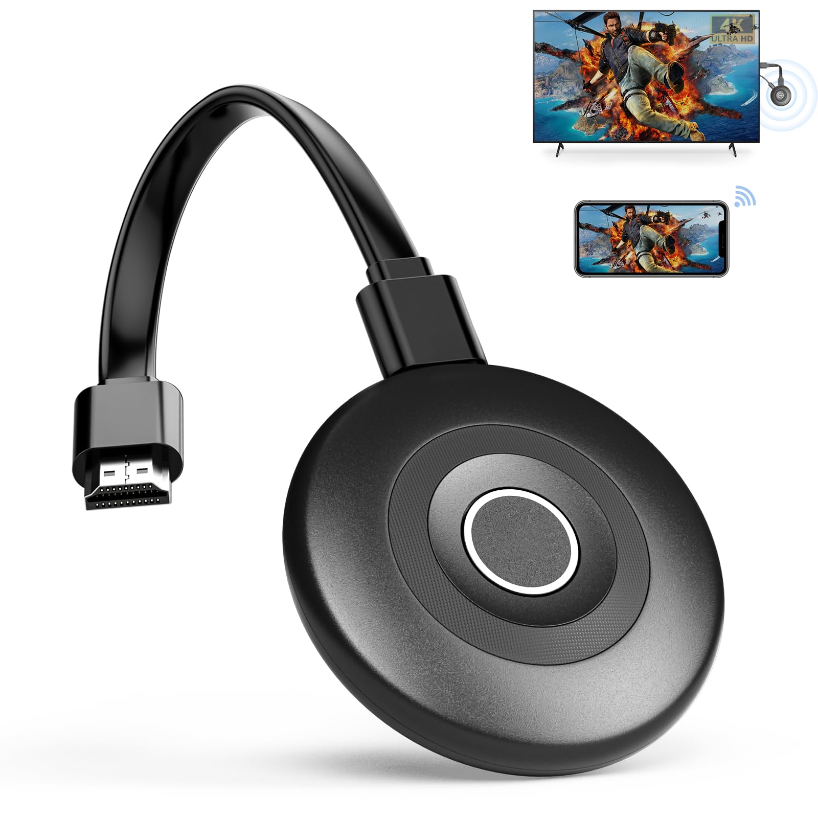 2026 Upgraded 4K Wireless Display Adapte Dongle, 2.4/5G Wi-Fi Miracast HDMI Dongle Streaming Media Video/Audio from Laptop PC Phone Android/OS to TV/Projector/Monitor, Support Airplay Miracast DLNA