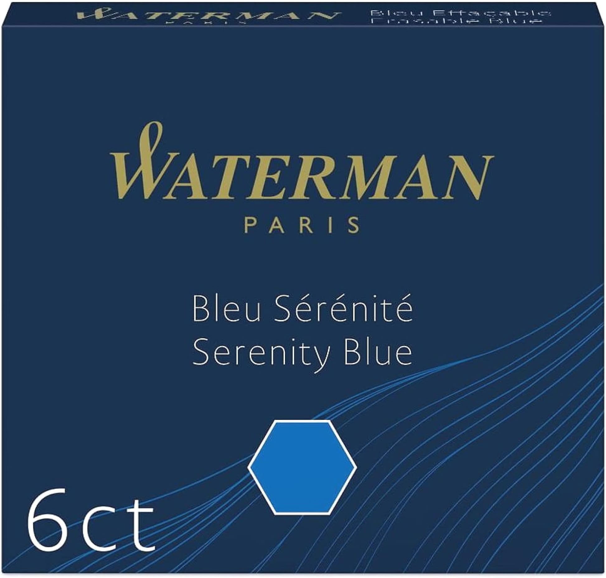 Waterman Fountain Pen Refill Ink Cartridges | Standard International (Short) | Serenity Blue | 6 Count