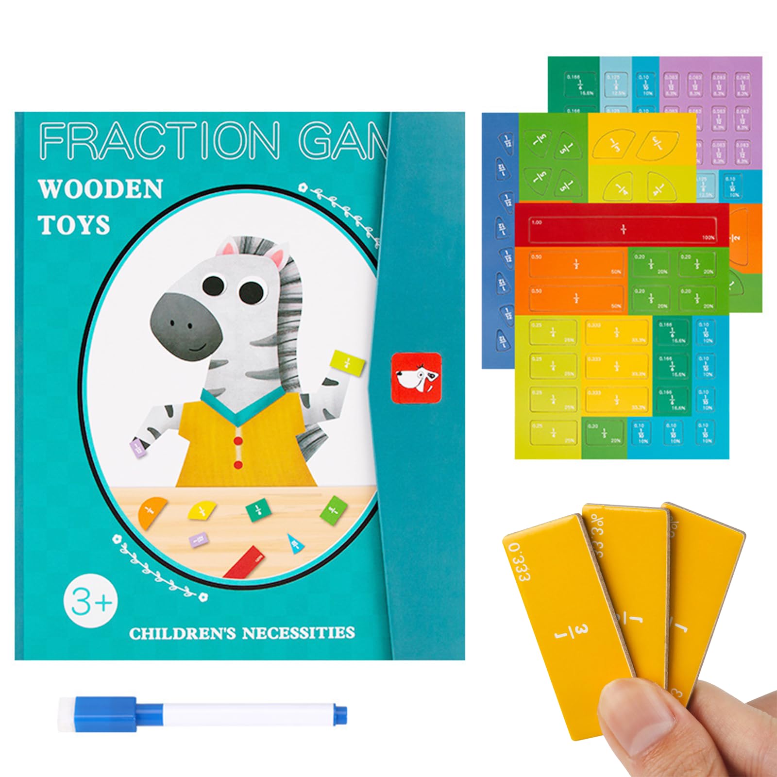 Juego Magnético de Fracciones Educativo, Regletas Matematicas con Pizarra Borrable, Juguete Matemáticas Montessori para Aprender Fracciones, para Niños 5+ Años